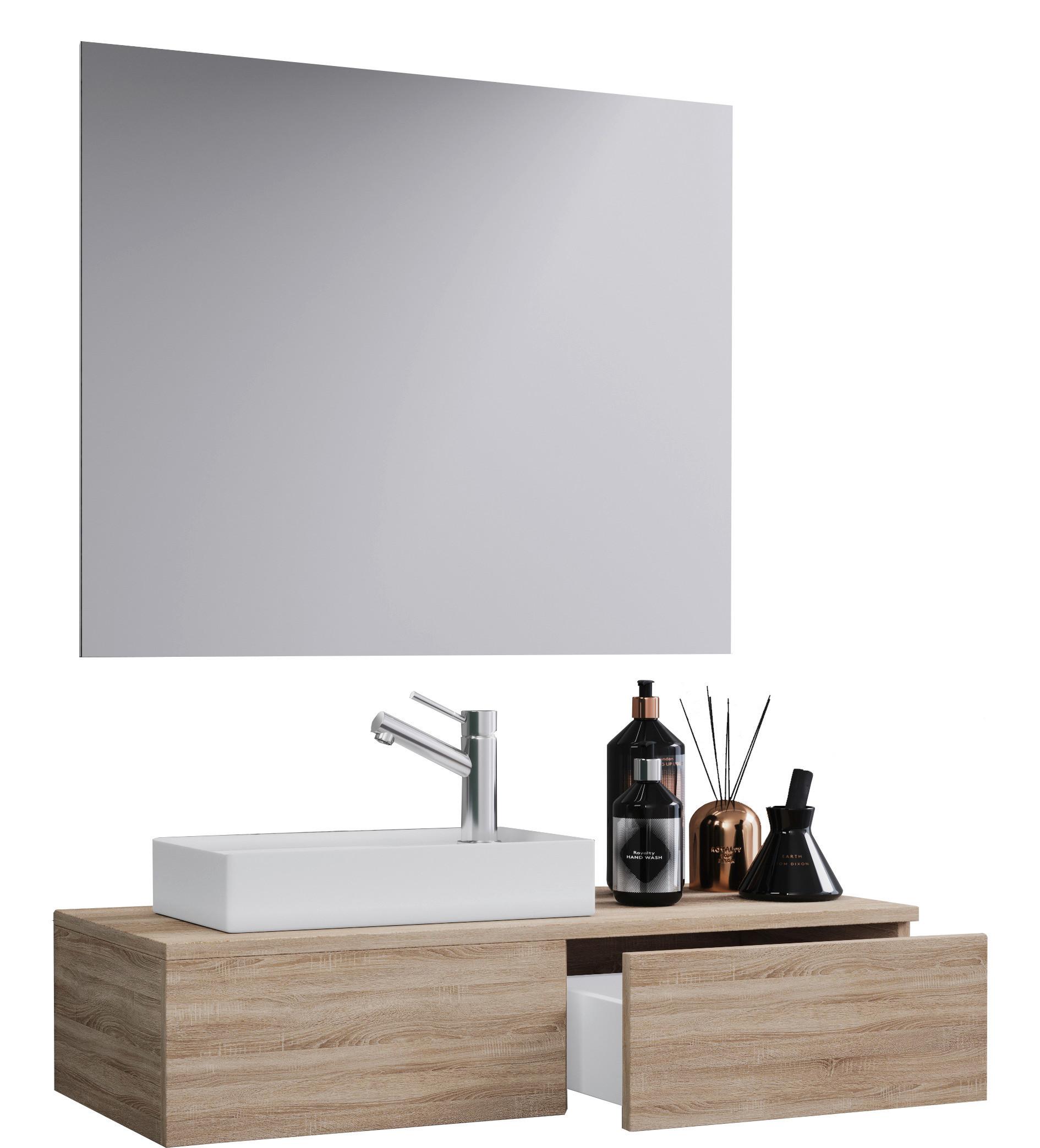 Kopalnica Gudas, Hrast - bela/hrast sonoma, Moderno, leseni material/keramika (85cm) - MID.YOU