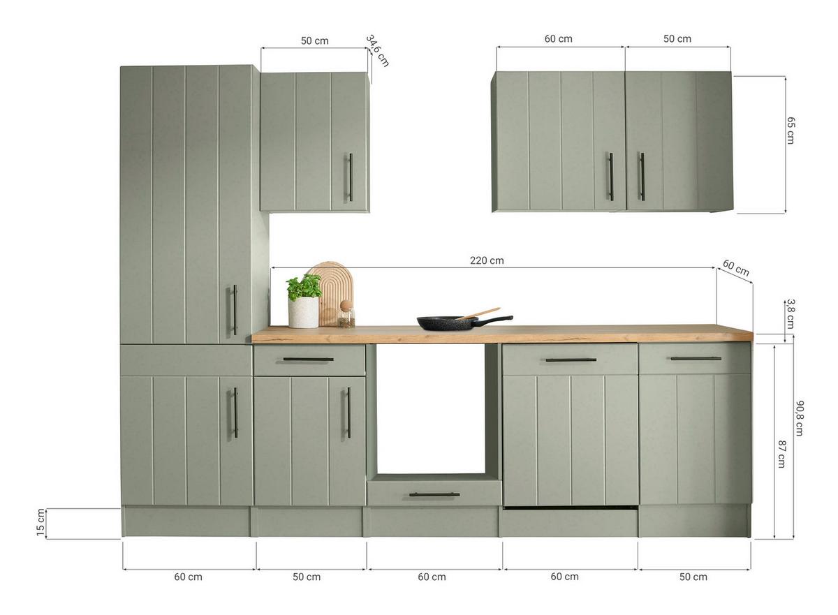 Küchenleerblock Anton o. Geräte Wildeiche/Schilfgrün - Schilfgrün/Wildeiche, Trend, Holzwerkstoff/Metall (280cm) - Respekta