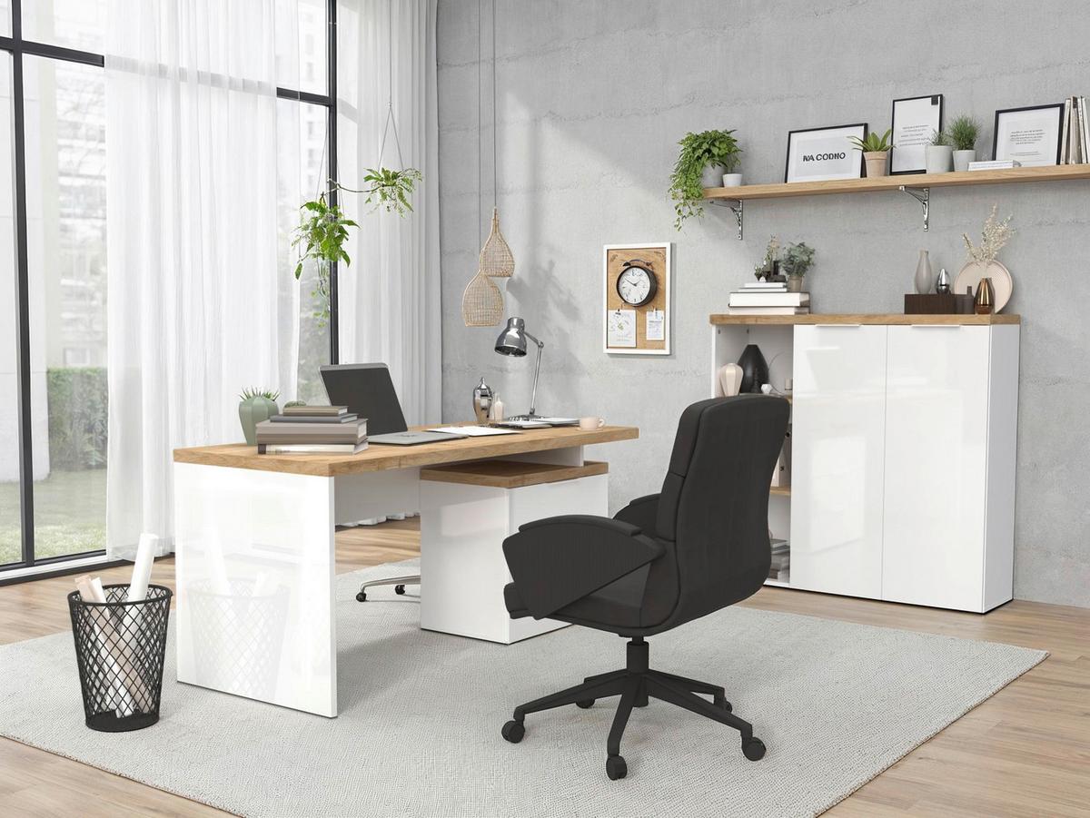 Schreibtisch Easy Office Eichefarben/Weiß Hochglanz - Eichefarben/Weiß Hochglanz, MODERN, Holzwerkstoff (160/75/68cm) - Based