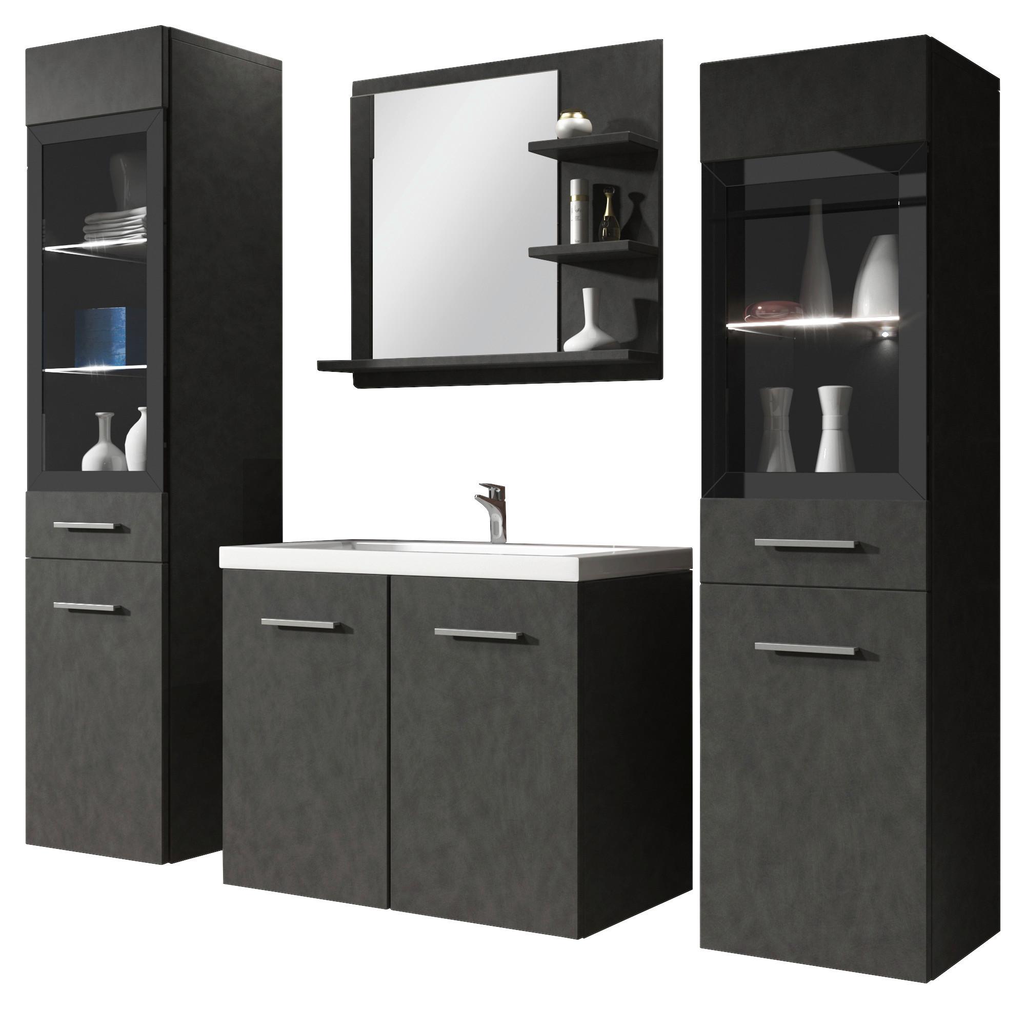 Badmöbel-Set 5-tlg. Madrit mit LED ca. 120 cm Anthrazit - Anthrazit/Weiß, LIFESTYLE, Glas/Holzwerkstoff (120cm) - P & B
