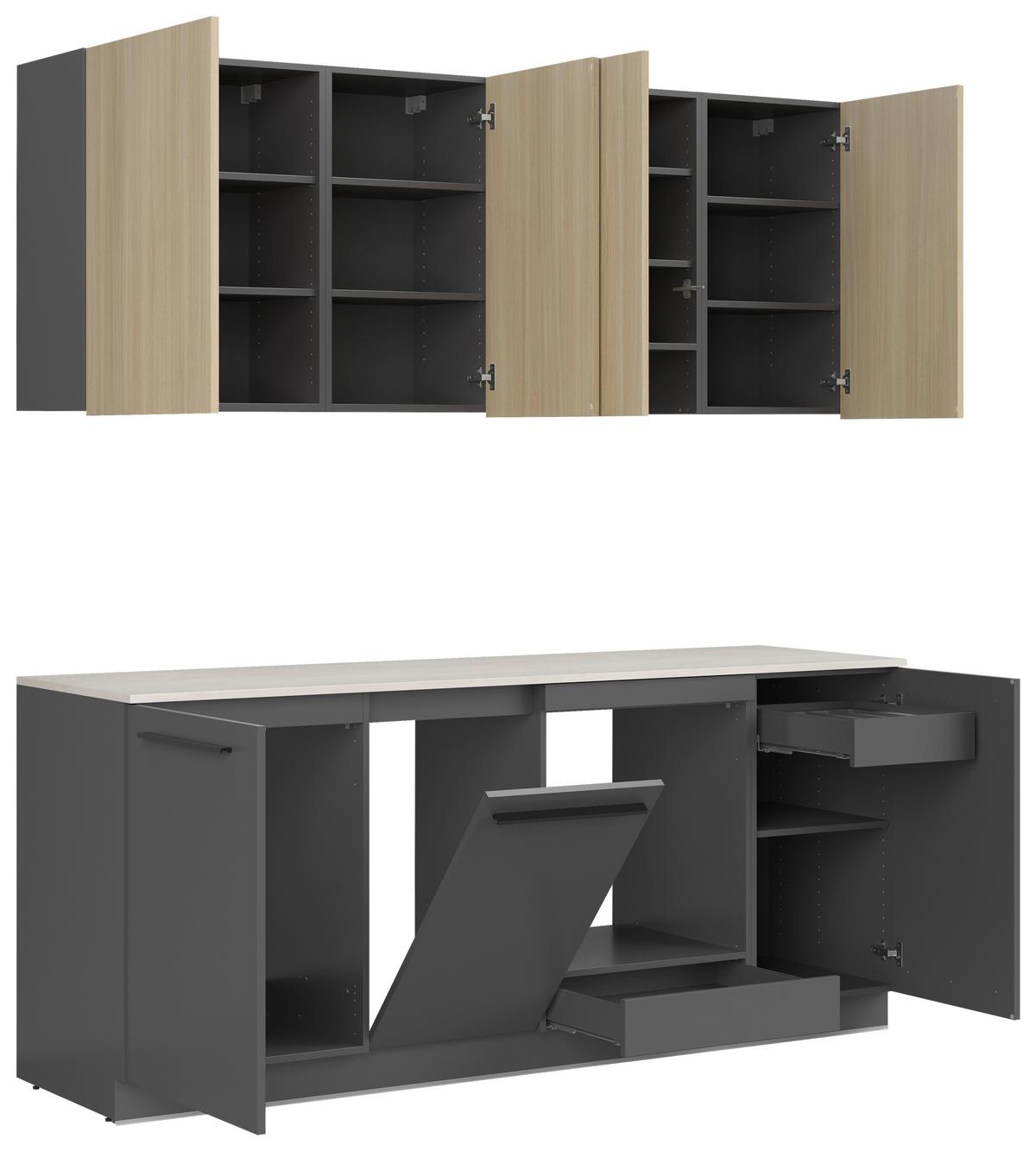 Küchenblock Milino o. Geräte Eichefarben - Eichefarben/Schwarz, Basics, Holzwerkstoff/Kunststoff (210cm) - Visiona