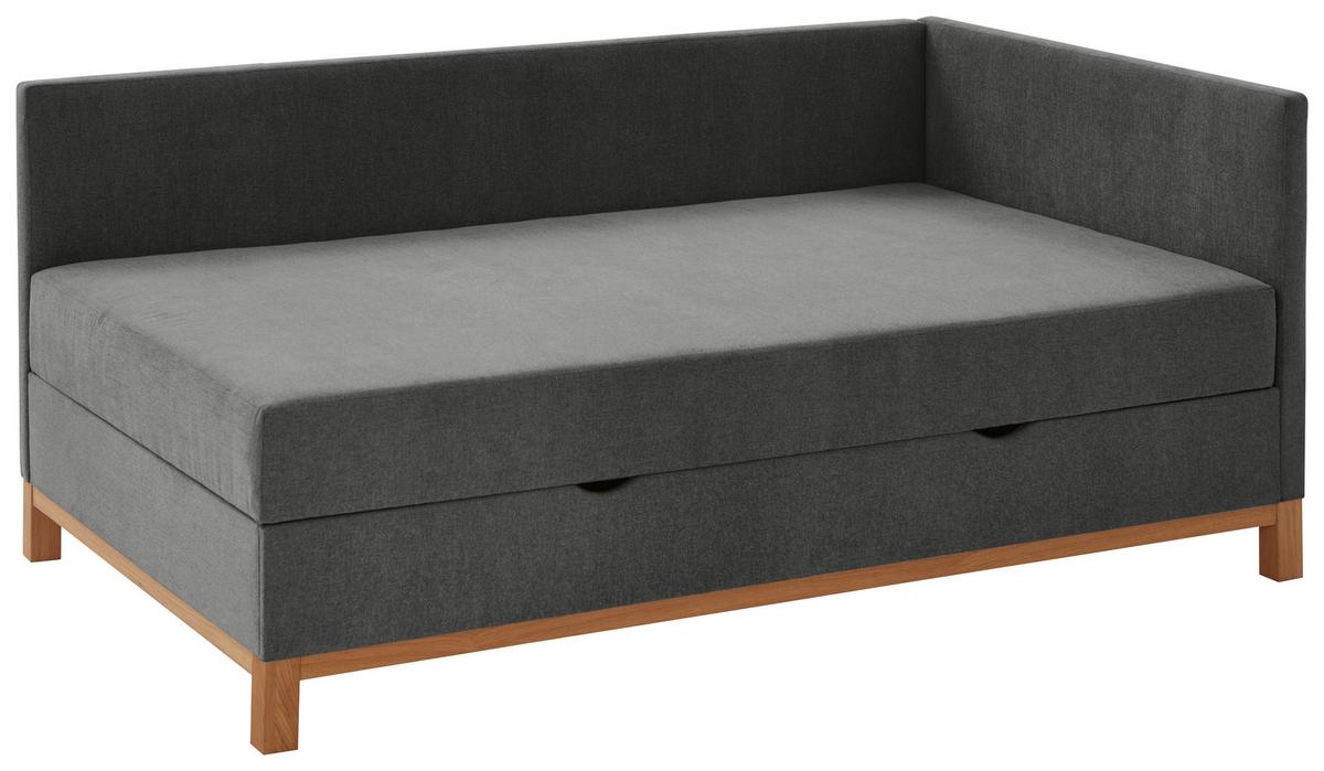 ŁÓŻKO SKRZYNIOWE SANTOS - kolor dębowy/antracytowy, Design, tkanina/drewno (90/200cm) - Boxxx