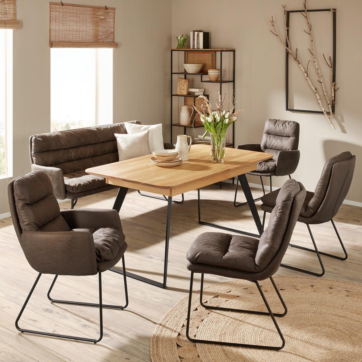 Ausziehtisch aus Eiche Massiv - Schwarz, Modern, Holz (160-210/90/76cm) - Zandiara