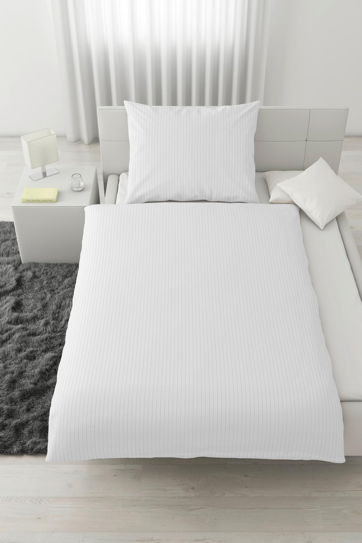 BETTWÄSCHESET TWILL STREIF - Weiss/Hellgrau, Modern, Textil (160/210cm) - Mömax