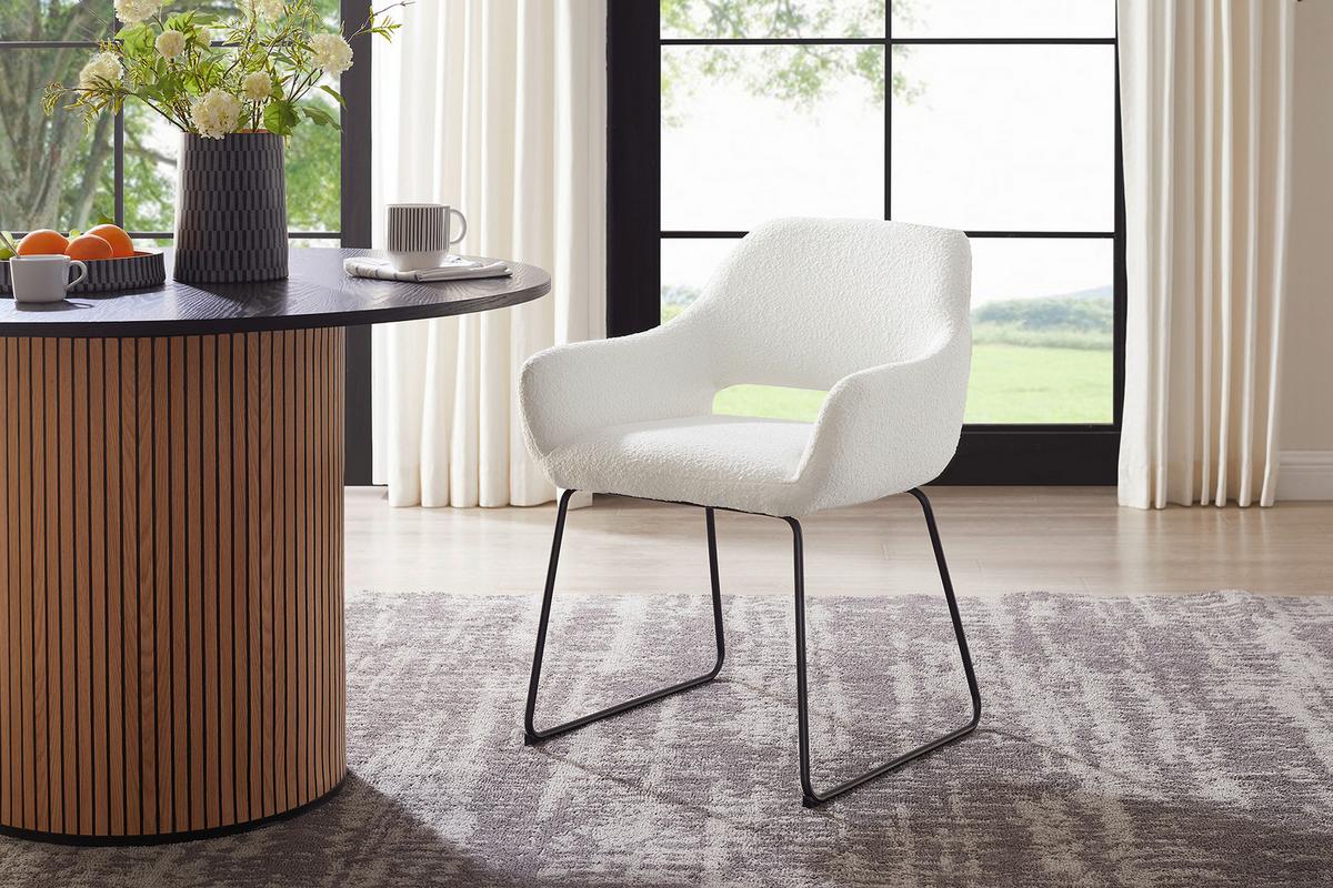 Naslanjač Bouclé, Bela - črna/bela, Moderno, kovina/tekstil (63,5/82,5/59cm) - Livetastic