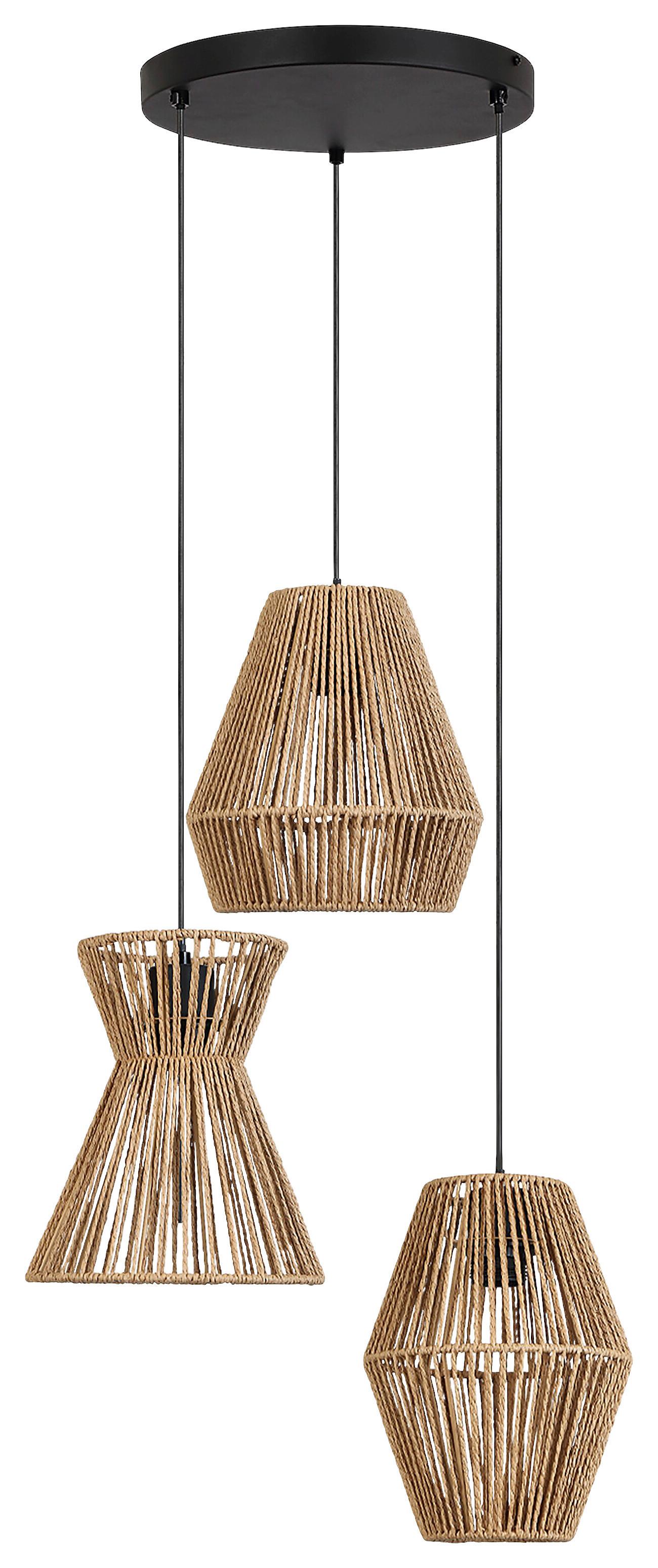 Hängeleuchte Naturm in Naturfarben max. 25 Watt - Schwarz/Naturfarben, Konventionell, Papier/Metall (44/120cm) - Mömax
