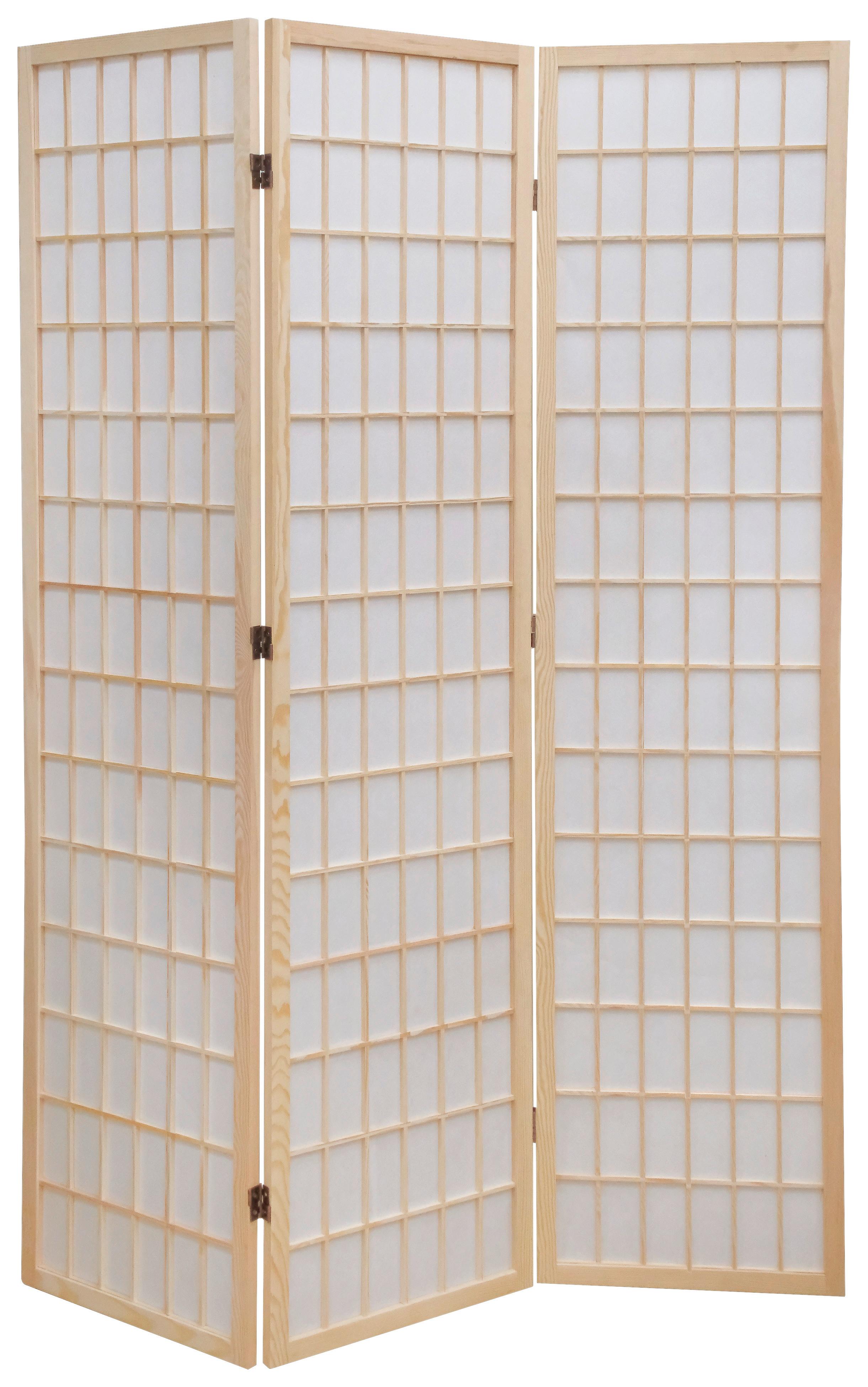 Paravan Naomi 3, Pravi Les - bela/naravne barve, Moderno, tekstil/les (130/179/2cm)