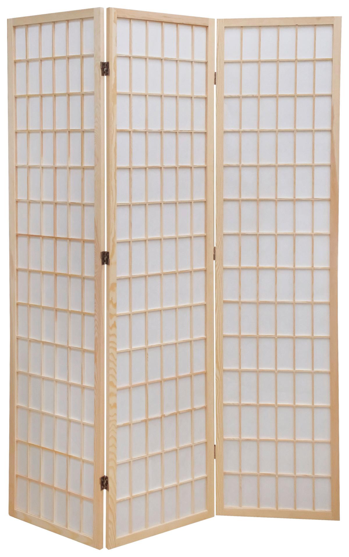 Paravan Naomi 3, Pravi Les - bela/naravne barve, Moderno, tekstil/les (130/179/2cm)