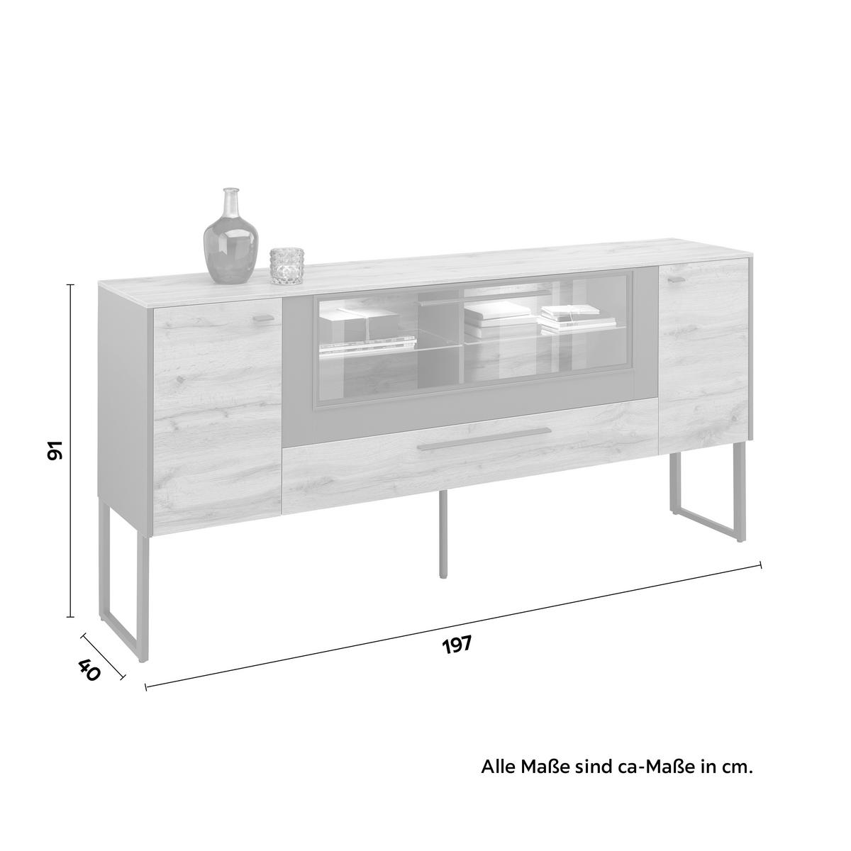 Sideboard in Eichefarben - Schieferfarben/Eichefarben, Modern, Holzwerkstoff/Metall (197/91/40cm) - Premium Living