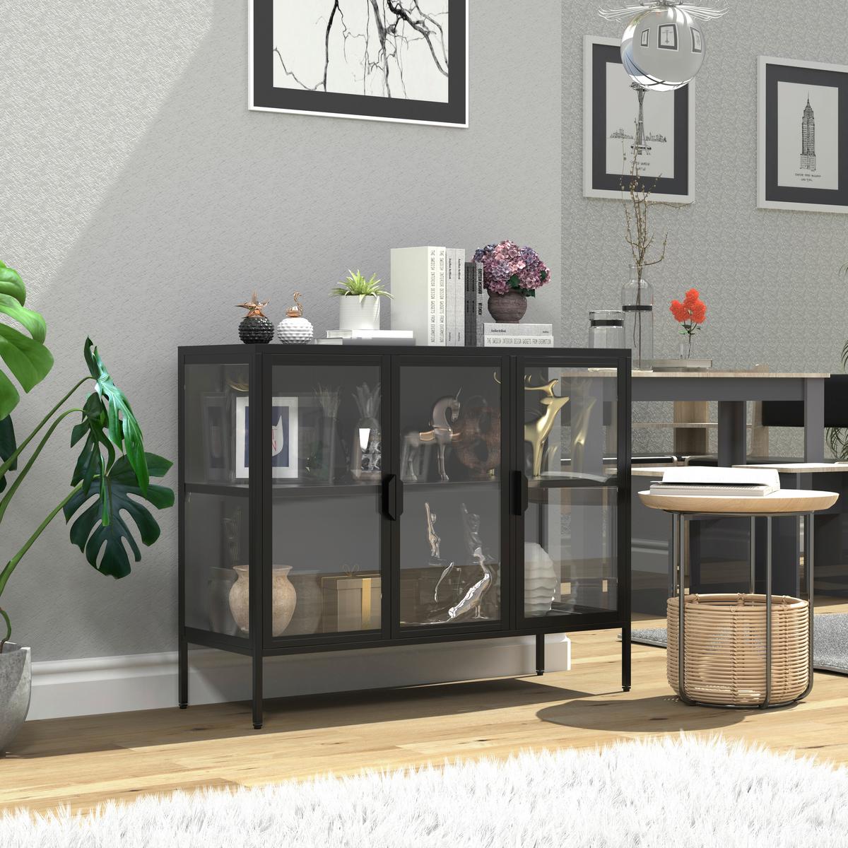 VITRINE FLOKA L - Transparent/Schwarz, Design, Glas/Metall (110/80/35cm) - MID.YOU