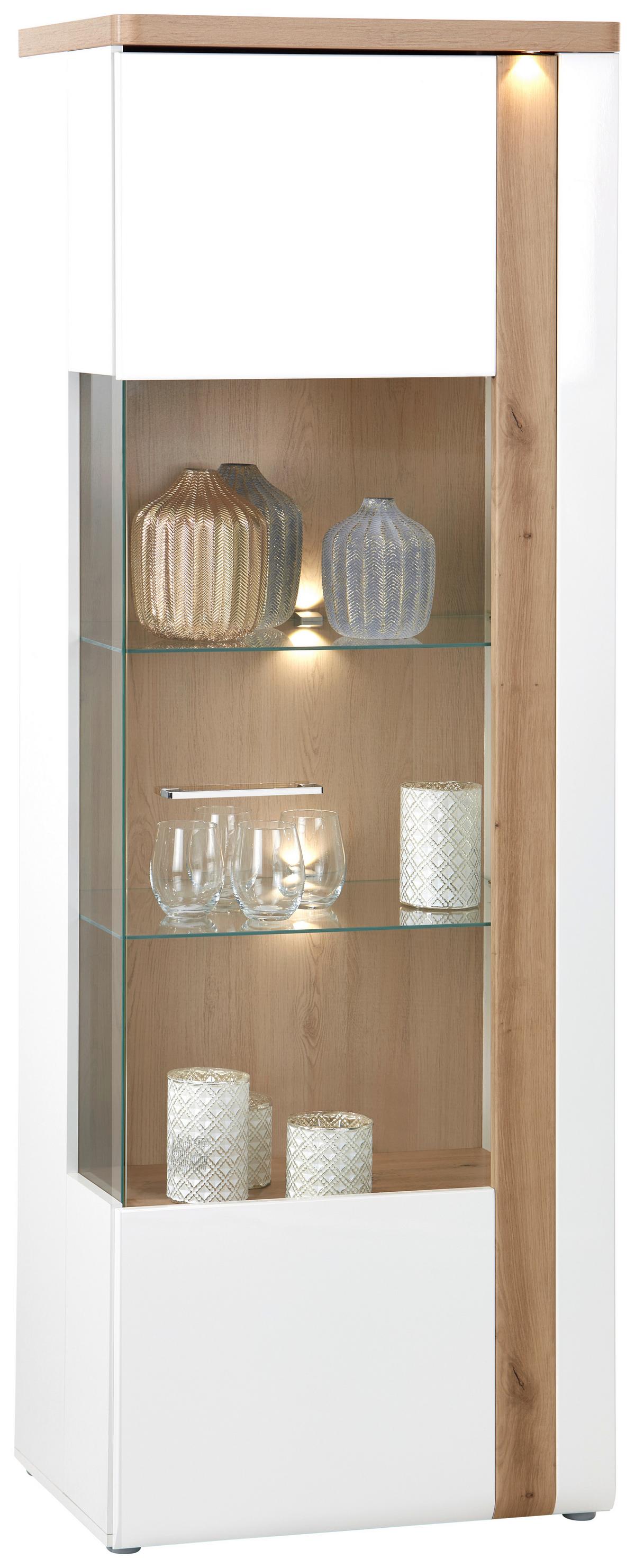 Vitrină VIOLA - alb/culoare lemn stejar, Modern, plastic/sticlă (66,5/196/43,2cm) - Premium Living