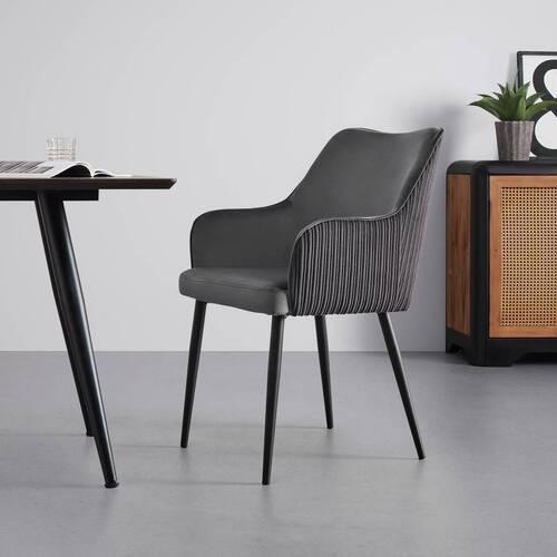 Armlehnstuhl Caria Dunkelgrau Samt Gepolstert - Dunkelgrau/Schwarz, MODERN, Holz/Textil (57/89/60cm) - Bessagi Home