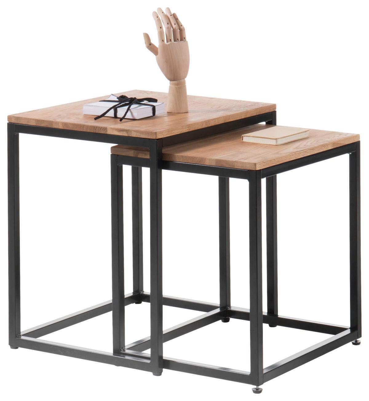 ZESTAW STOLIKÓW KAWOWYCH SAKURA - kolor dębowy/kolor naturalny, Modern, metal/drewno (45-50/45-50/37-40cm) - Xora