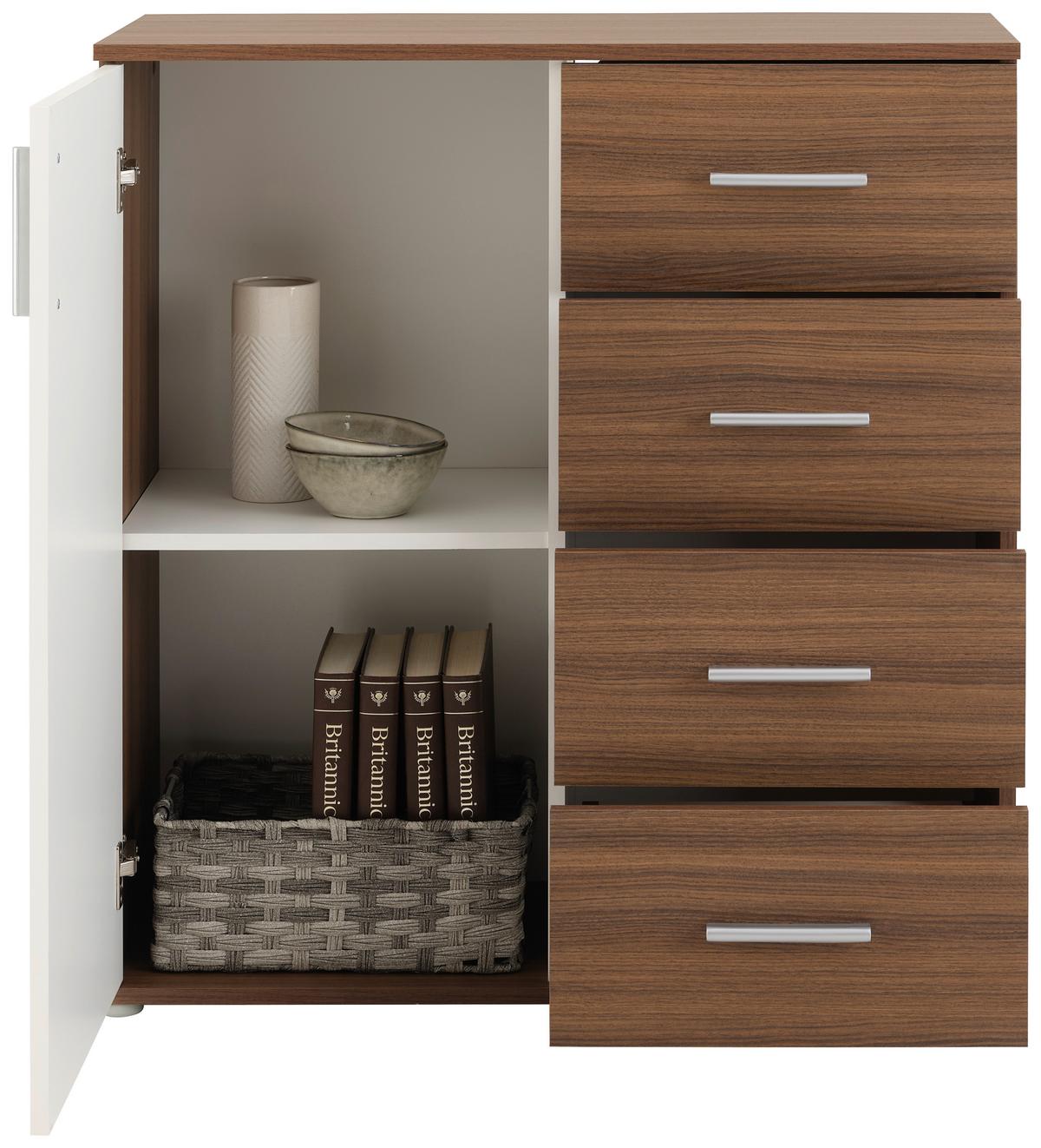 Komoda Ina 02 - barva oreha/barve aluminija, Moderno, umetna masa/leseni material (88,2/94,8/38,3cm)