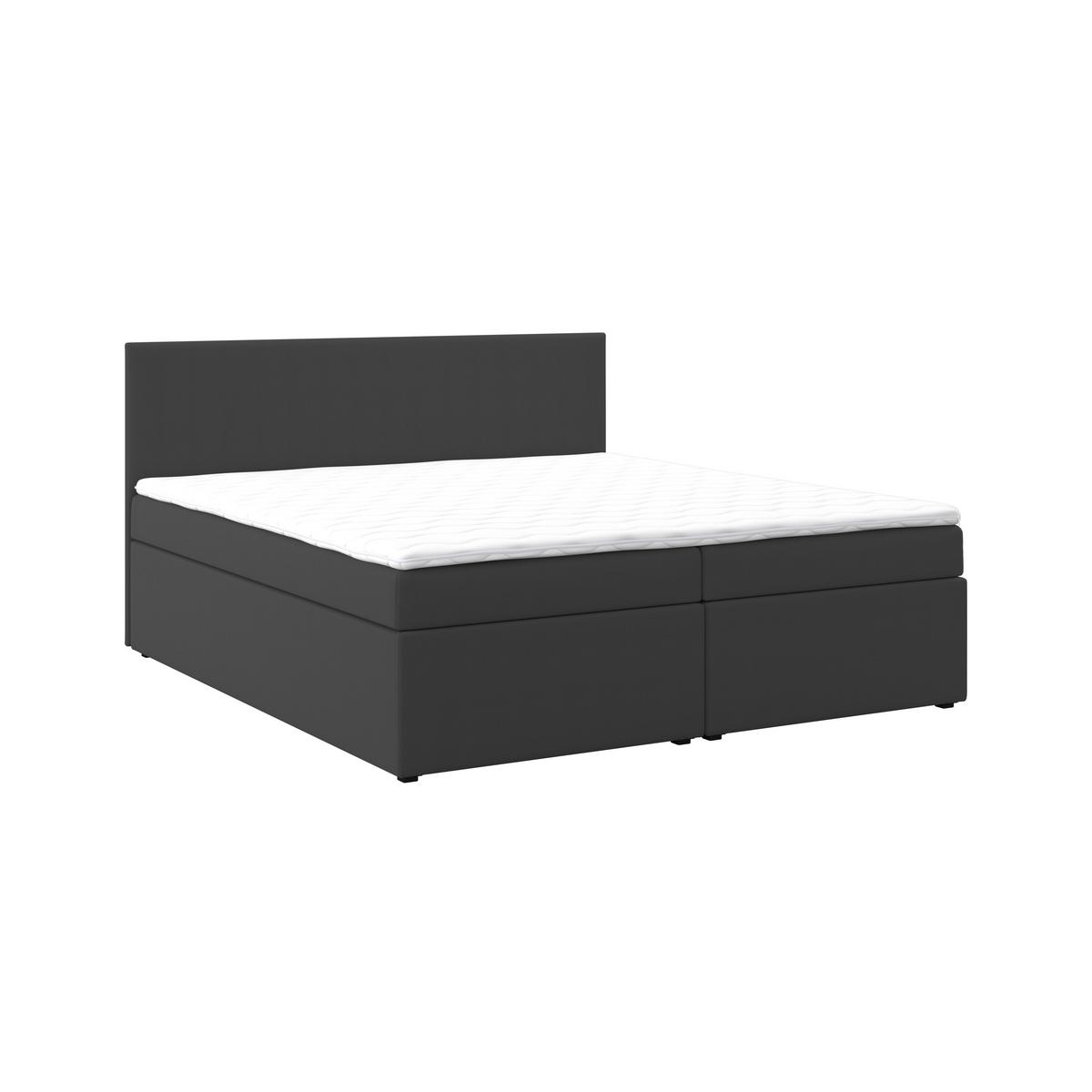 Boxbett Lucy ca. 180x200 cm Dunkelgrau mit Topper - Dunkelgrau, MODERN, Holz/Holzwerkstoff (180/200cm) - Bessagi Home