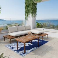 Loungegarnitur Dona Creme Outdoorstoff/Metall - Eichefarben/Creme, MODERN, Holz/Textil (213/68/71cm) - Bessagi Garden
