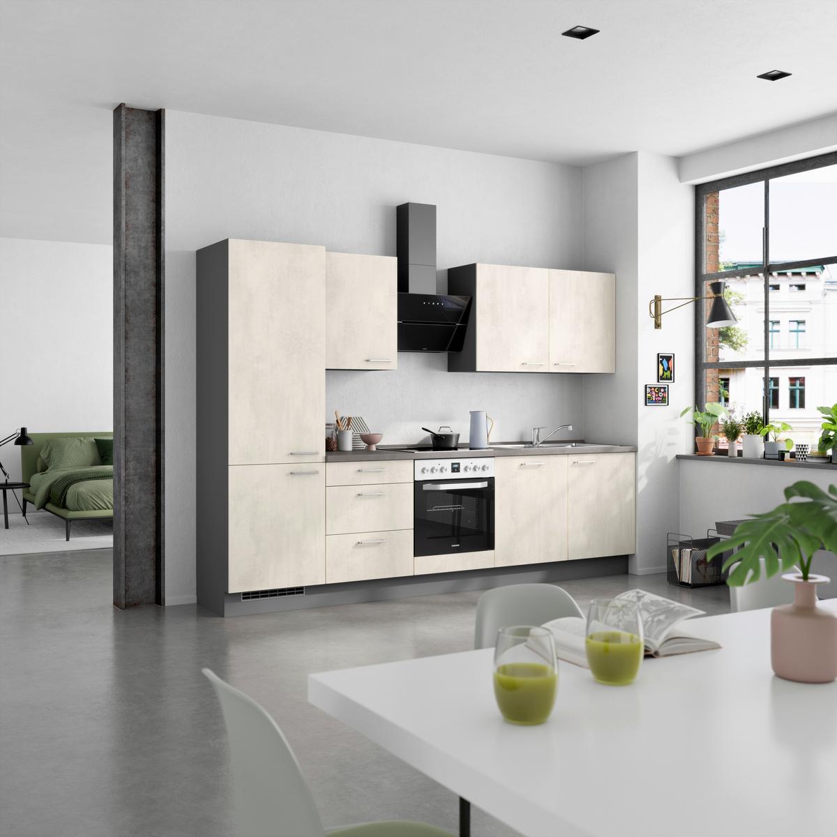 Küchenblock Riva High m. Geräten Weiß - Schieferfarben/Edelstahlfarben, MODERN, Holzwerkstoff/Metall (300cm) - Nobilia