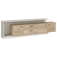 Comodă TV LAGOON - cașmir/culoare lemn stejar, Modern, sticlă/material pe bază de lemn (236,4/65,5/40cm) - Modern Living