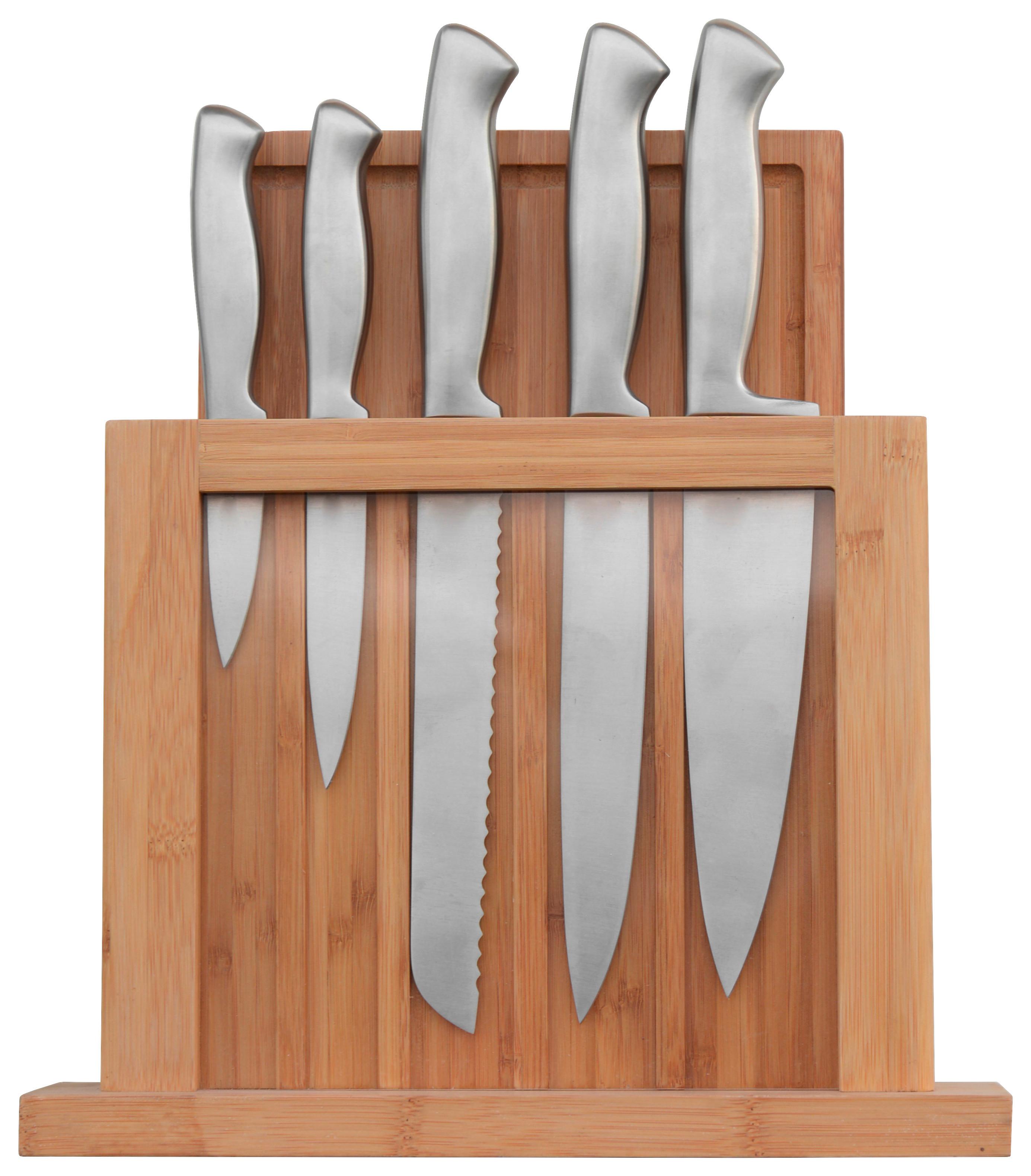 BLOK NA NOŻE BA520-ND001 - kolor srebrny/kolor naturalny, Basics, metal/drewno - Homeware Profession.