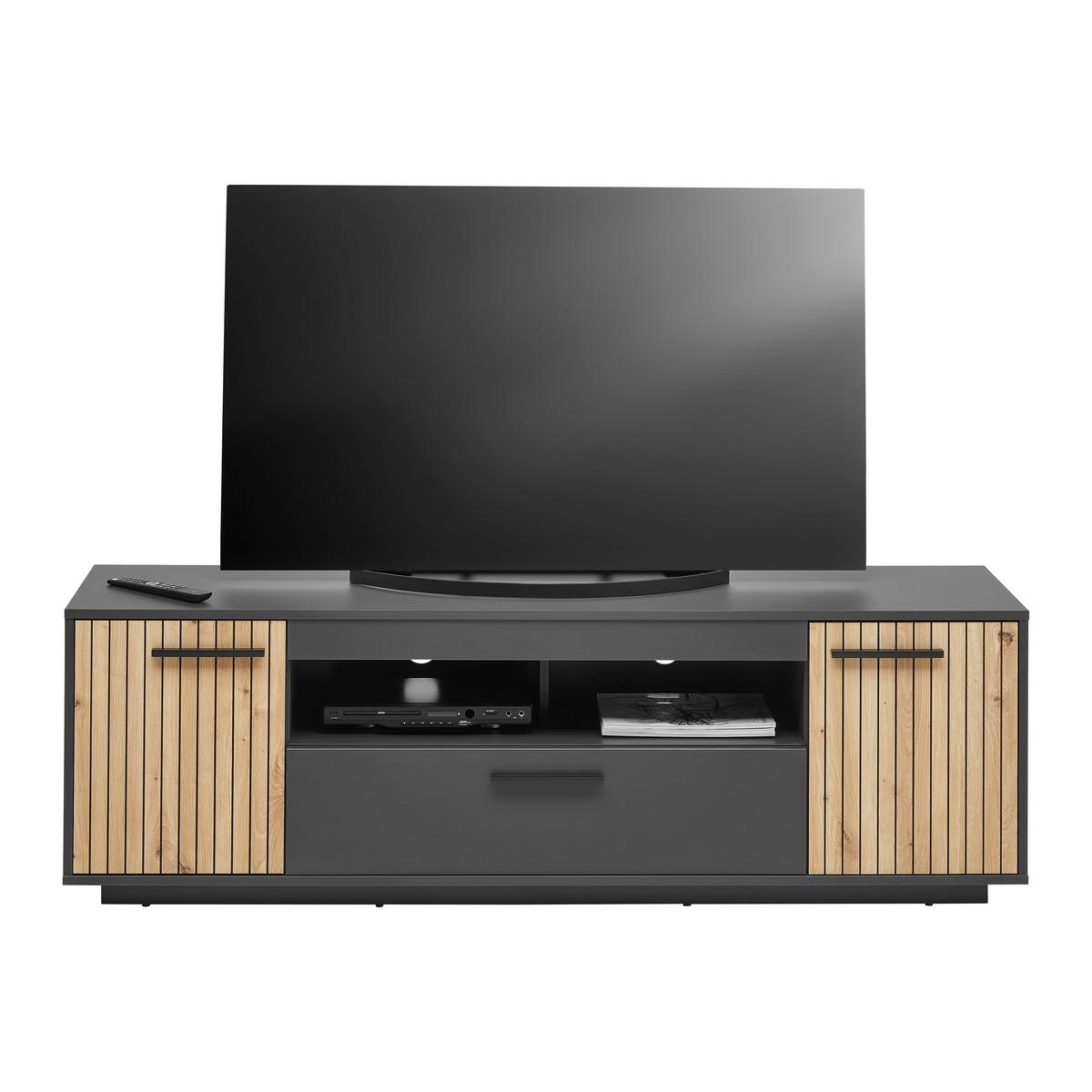 Lowboard Lukas Anthrazit/Schwarz/Eichefarben - Anthrazit/Schwarz, Modern, Holzwerkstoff/Kunststoff (163,6/52,2/40,2cm) - Mömax