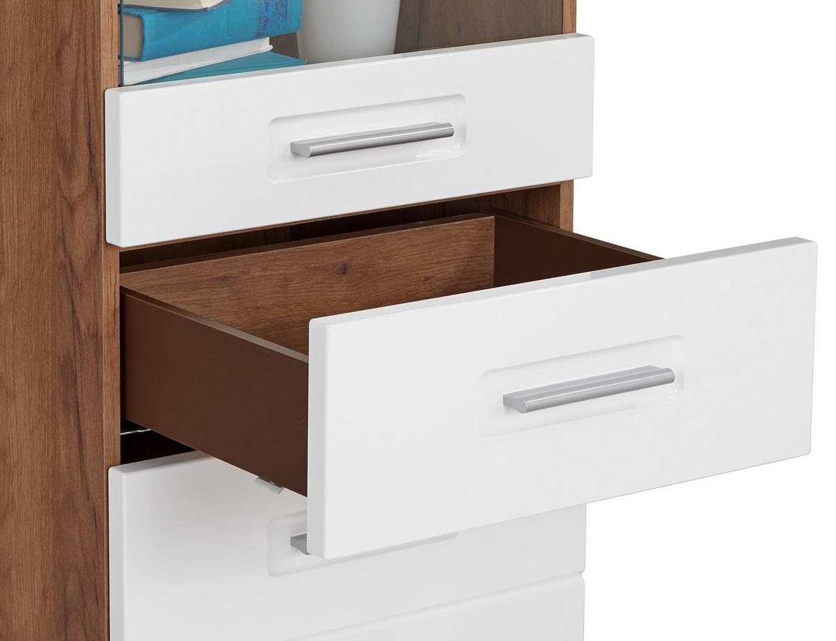 Vitrină Avensis New - alb/culoare lemn stejar, Konventionell, sticlă/material pe bază de lemn (50/160/37,1cm) - Premium Living