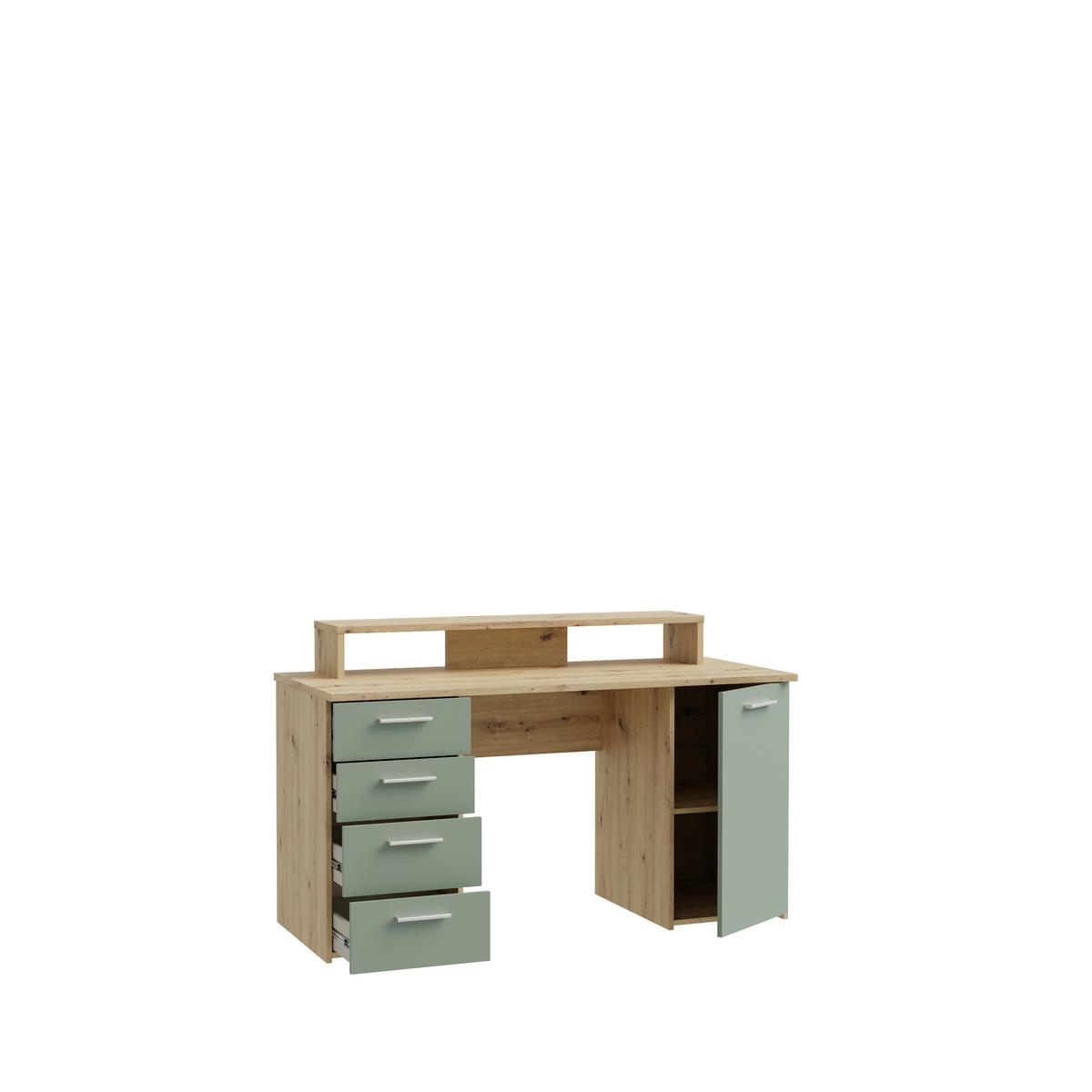 Masă de scris NET - verde salvie/culoare lemn stejar, Modern, plastic/metal (145/90,7/60cm) - Modern Living