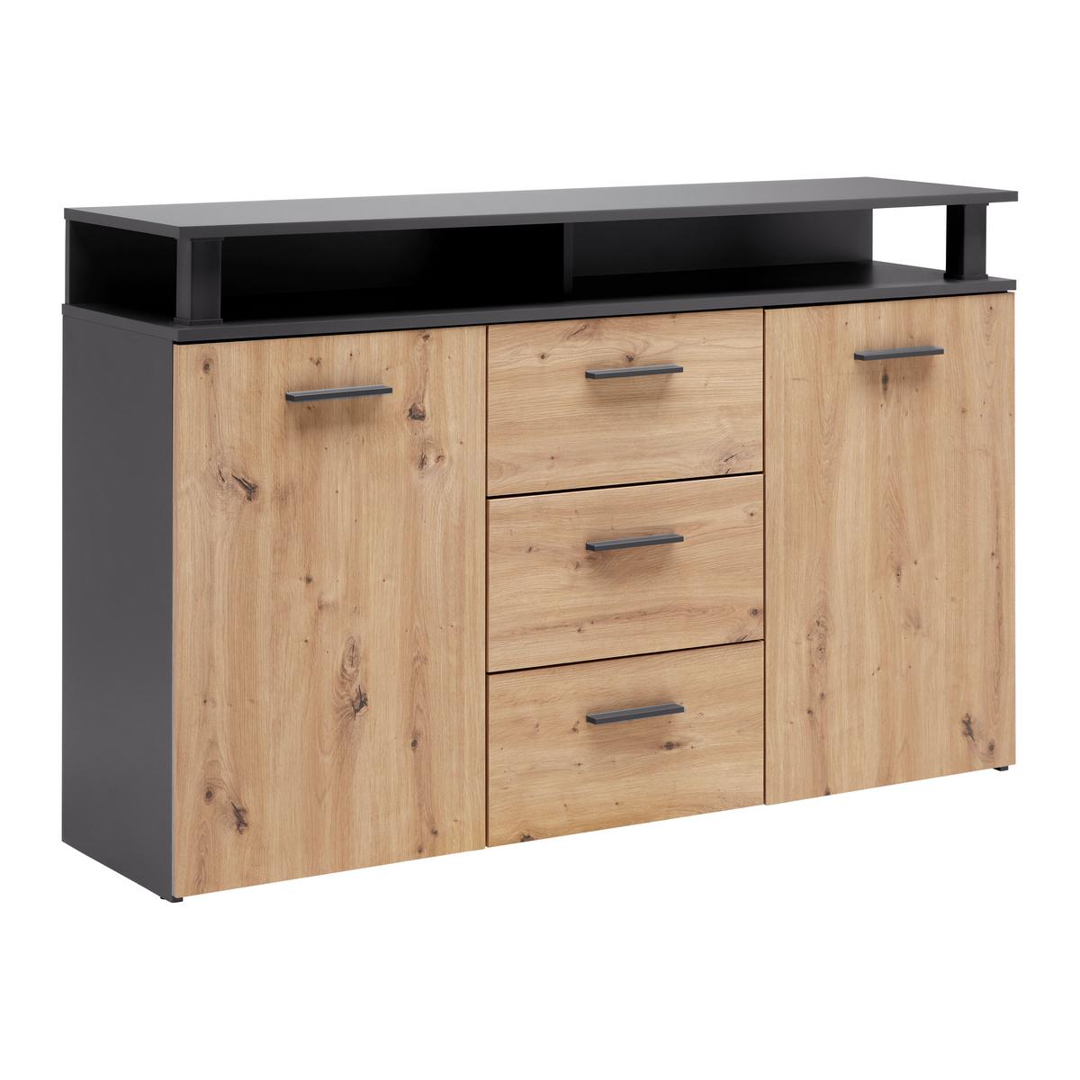 Sideboard Montana Anthrazit/Eiche Artisan - Anthrazit/Schwarz, MODERN, Holzwerkstoff/Kunststoff (140/90,6/38cm) - Mömax