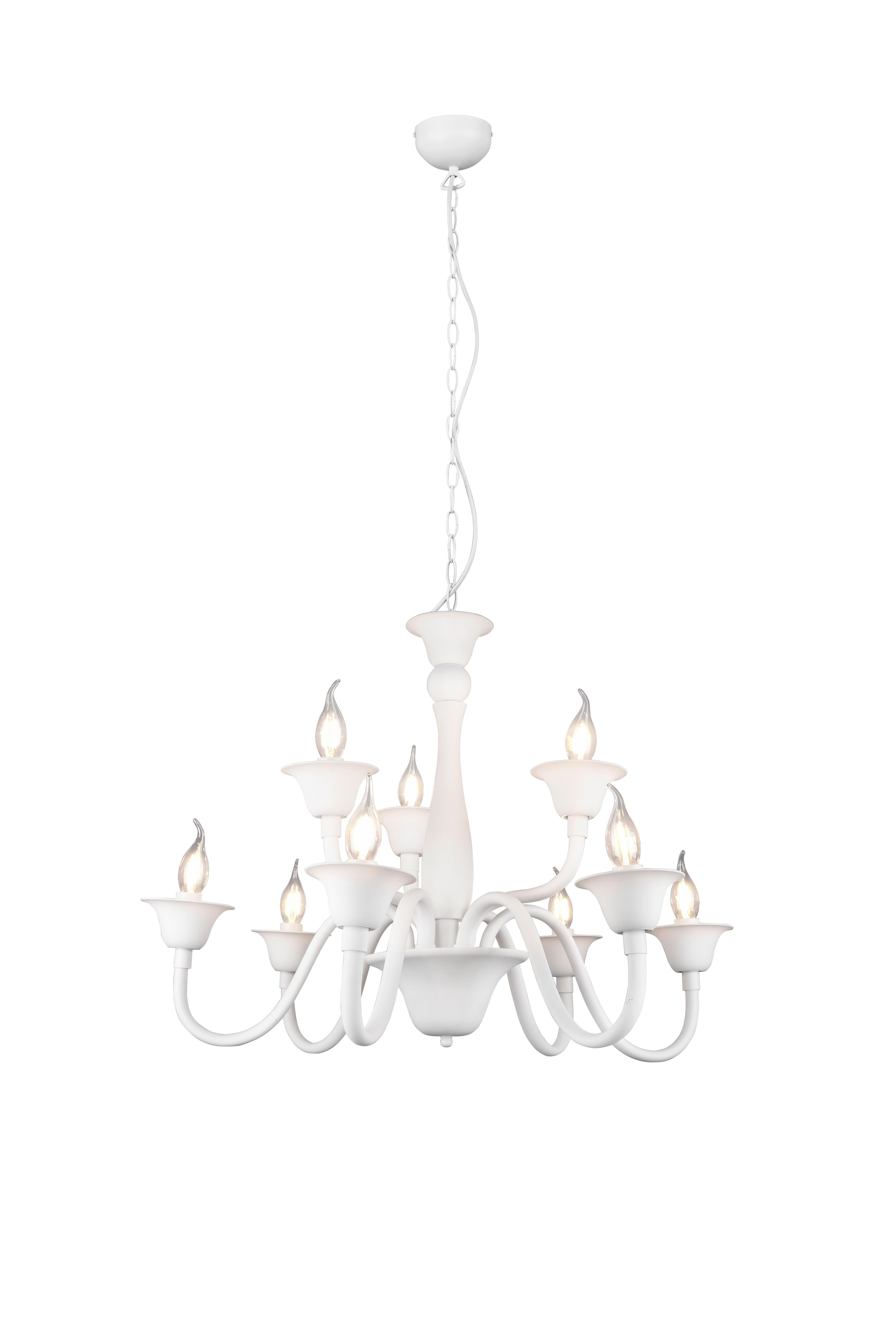Kronleuchter Elsa Weiß max. 40 Watt - Weiß, ROMANTIK / LANDHAUS, Kunststoff/Metall (72/150cm) - Trio Leuchten