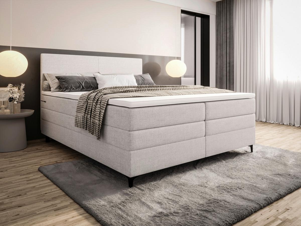 Boxspringbett Bari Creme ca. 180x200cm - Creme/Schwarz, KONVENTIONELL, Textil/Metall (180/200cm) - Mömax