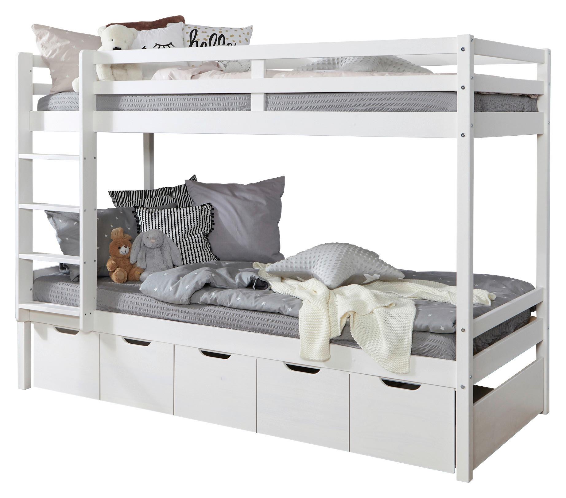 Etagenbett Finn mit 5 Schubkästen ca. 90x200 cm Weiß - MODERN (90/200cm) - Livetastic