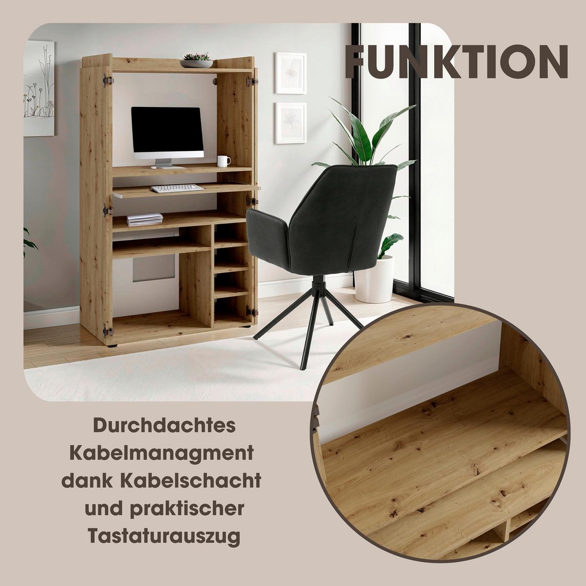 SEKRETÄR JANNE - Schwarz/Eiche Artisan, MODERN, Holzwerkstoff/Kunststoff (80/40/141cm) - MID.YOU