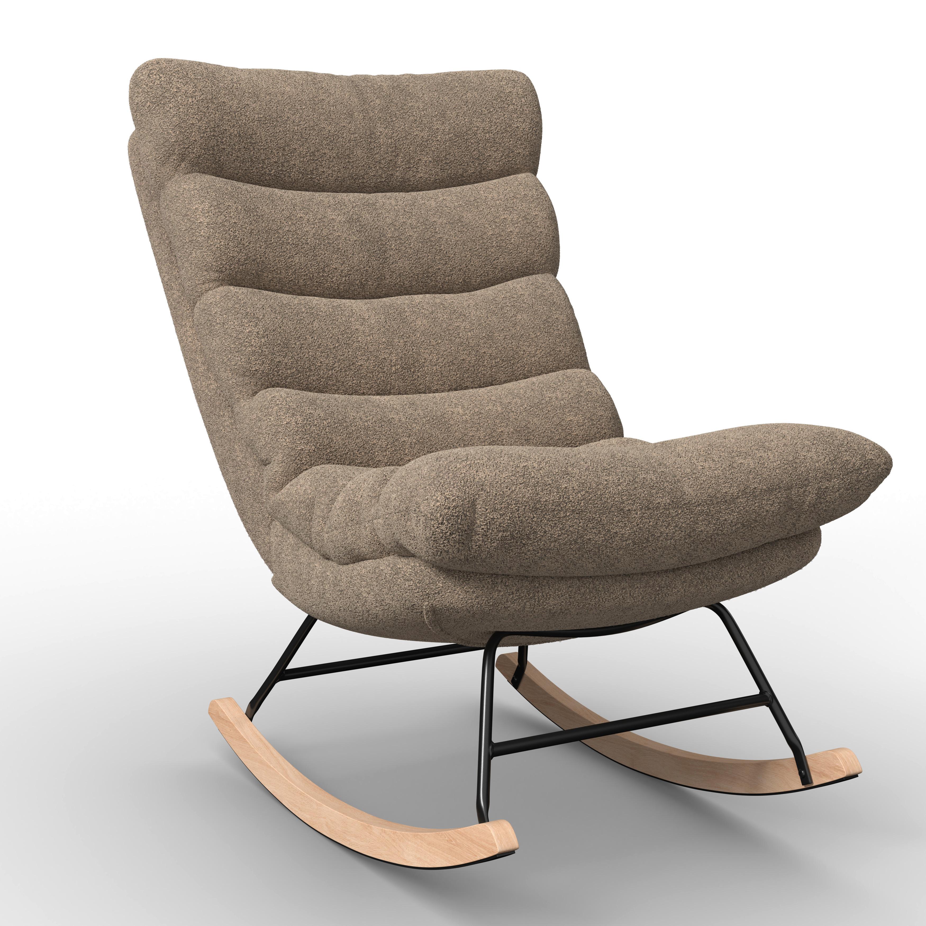 Schaukelsessel Devin Braun Webstoff - Hellbraun/Naturfarben, MODERN, Holz/Textil (70/100/106cm)