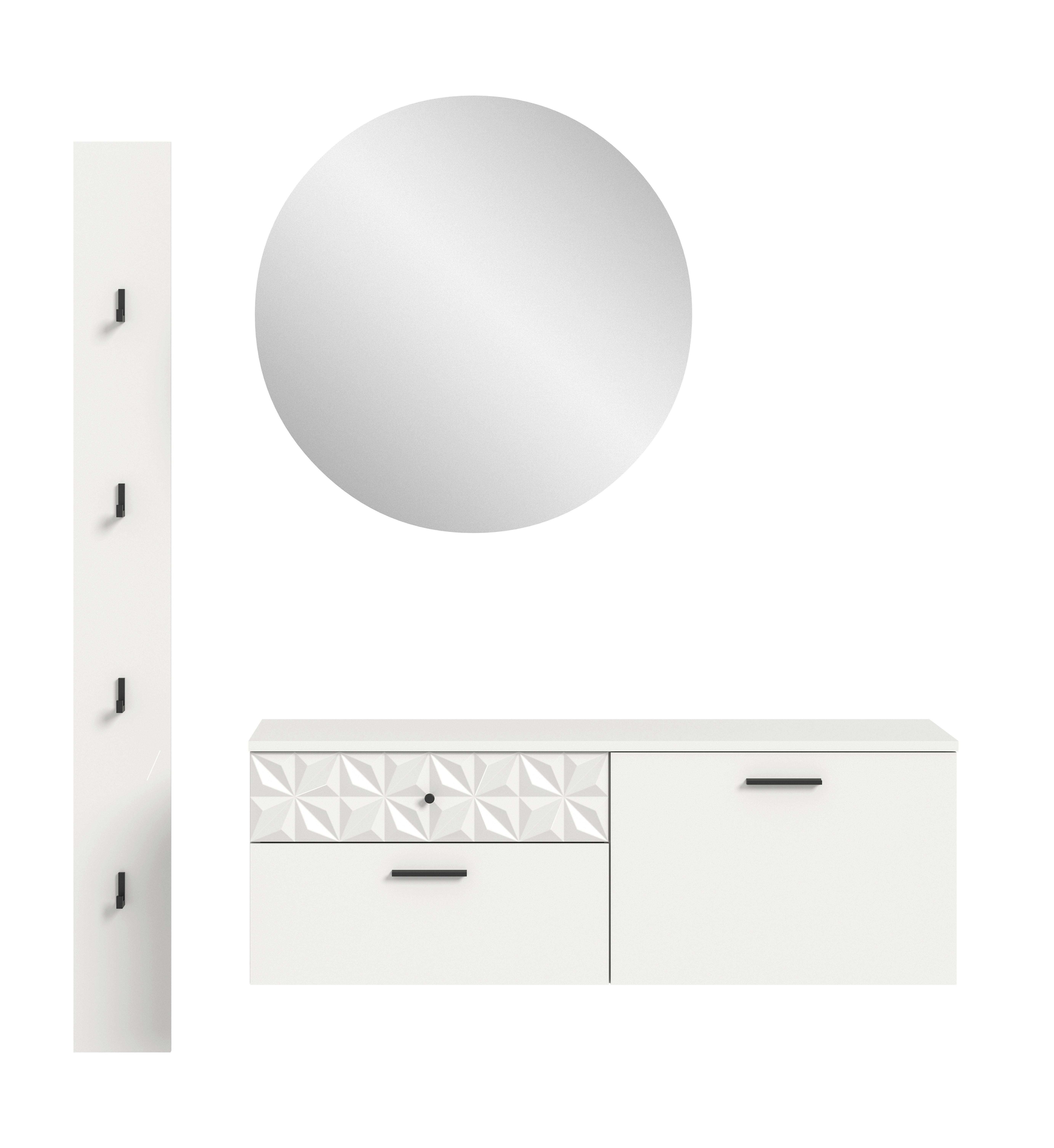 Predsoba Prisma, Bela, 3-Delna - bela, Design, steklo/leseni material (141/192/34cm) - MID.YOU