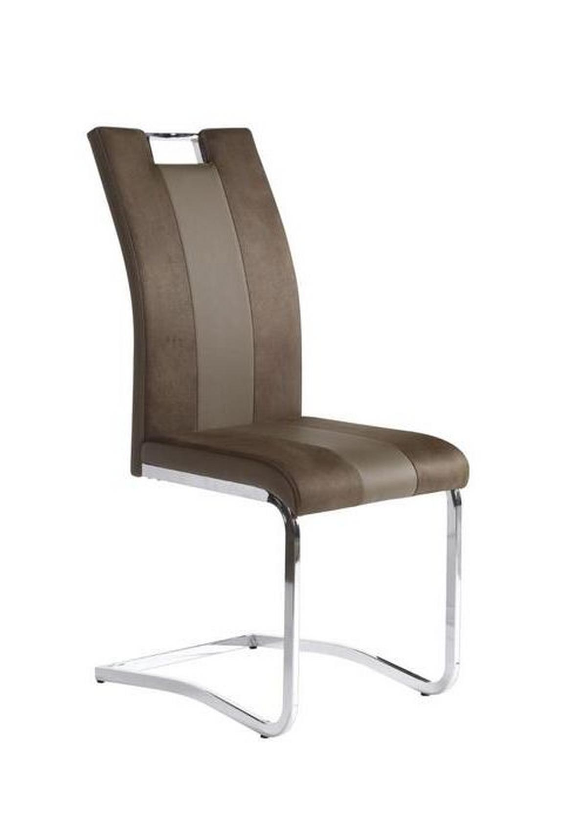 KRZESŁO NA PŁOZIE BERND - kolor chromowy/jasnobrązowy, Design, metal/tkanina (42,50/99,50/56cm) - Carryhome