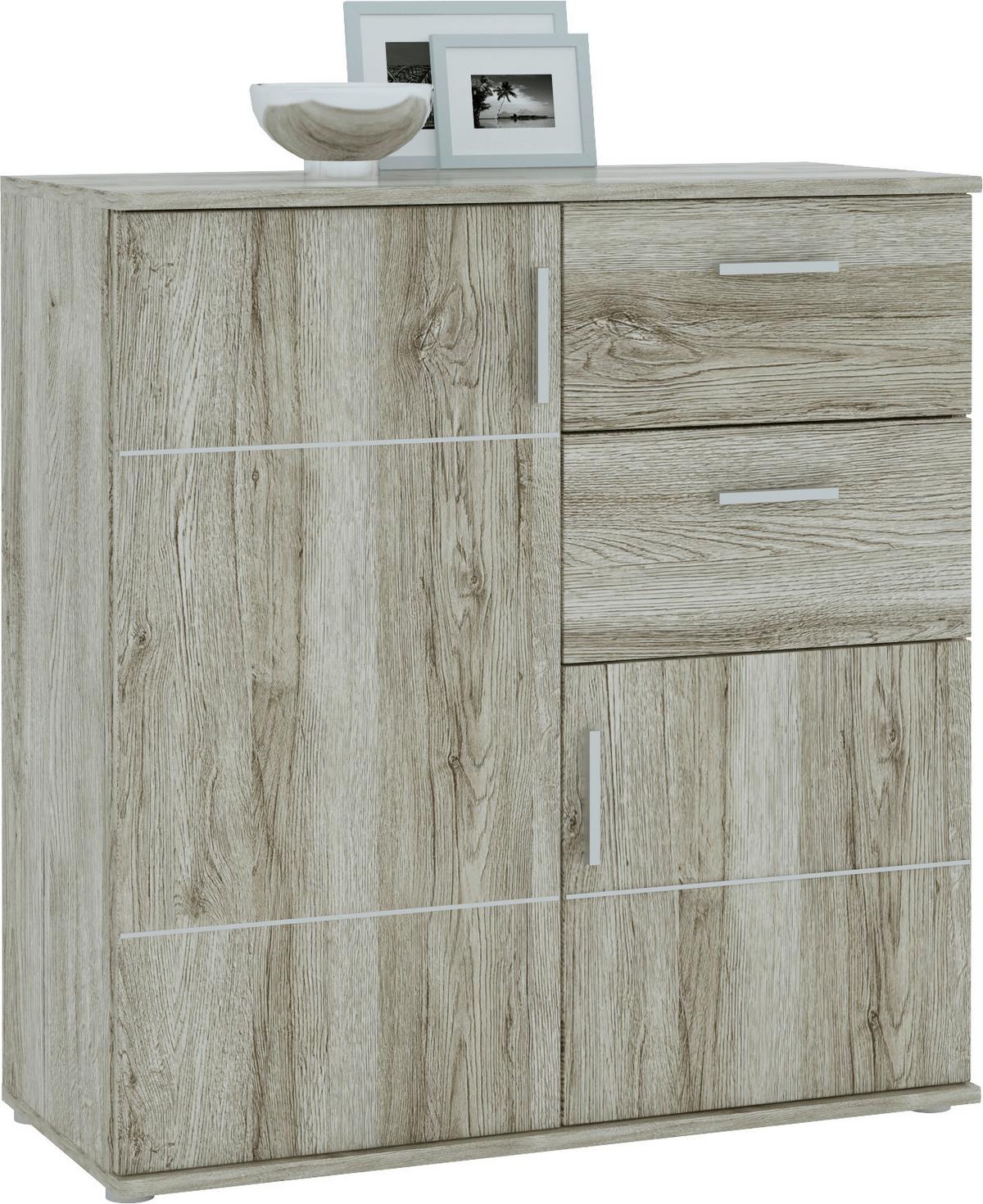 Komoda Jonas - siva/boje hrasta, Moderno, drvni materijal/plastika (87,9/92,2/38,5cm) - Modern Living