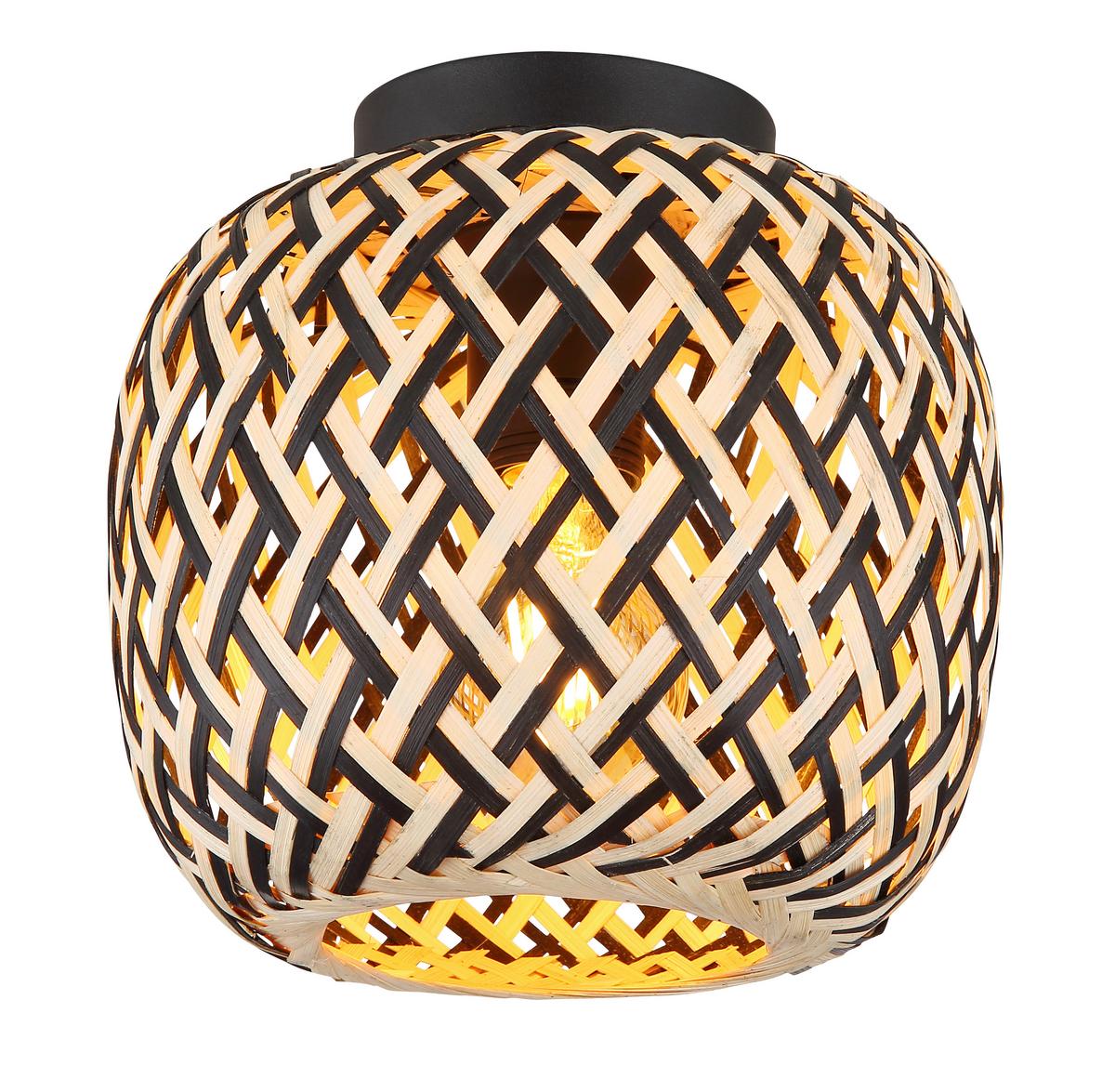 Deckenleuchte Colly Naturfarben/Schwarz max.15Watt - Schwarz/Naturfarben, Natur, Naturmaterialien/Metall (20/19,5cm) - Globo