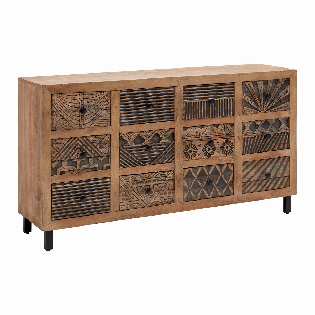 Lowboard Nilay Naturfarben/Schwarz Mangoholz - Schwarz/Naturfarben, LIFESTYLE, Holz/Metall (160/86/40cm) - Premium Living