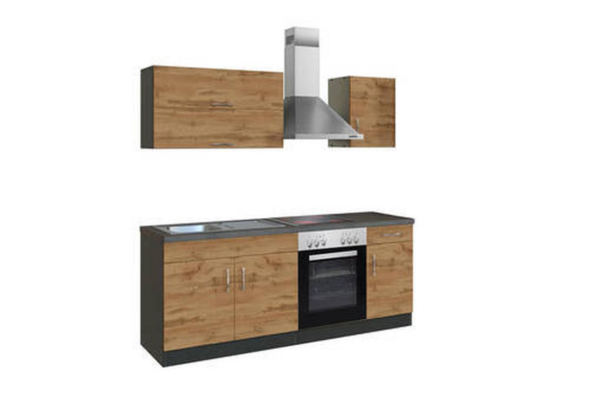 Küchenblock 'Sorrento' , Eichefarben - Chromfarben/Schieferfarben, MODERN, Holzwerkstoff/Metall (210cm) - Held