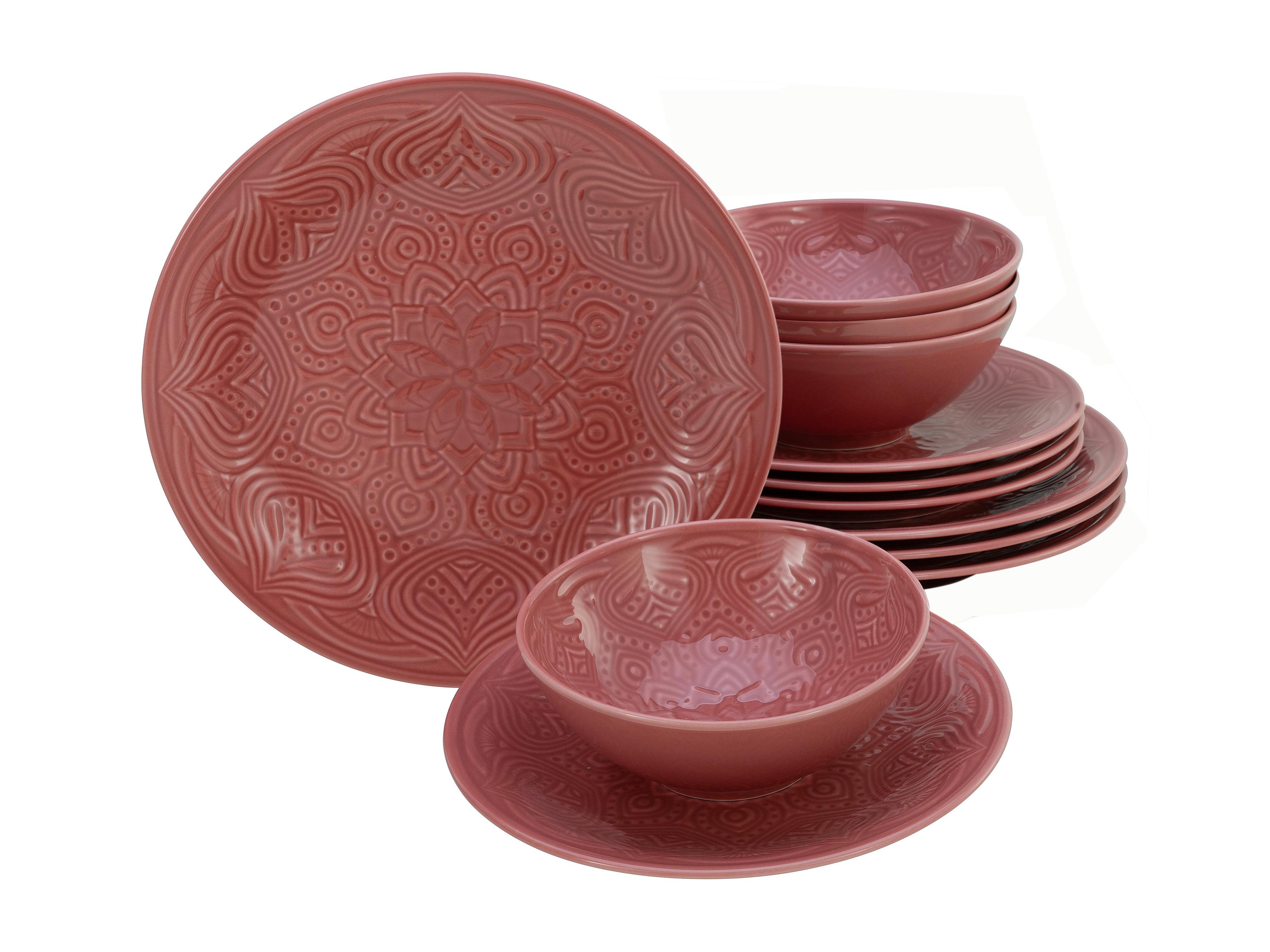 Jedilni Servis Orient Mandala, 12-Delni - temno roza, Trend, keramika - Creatable