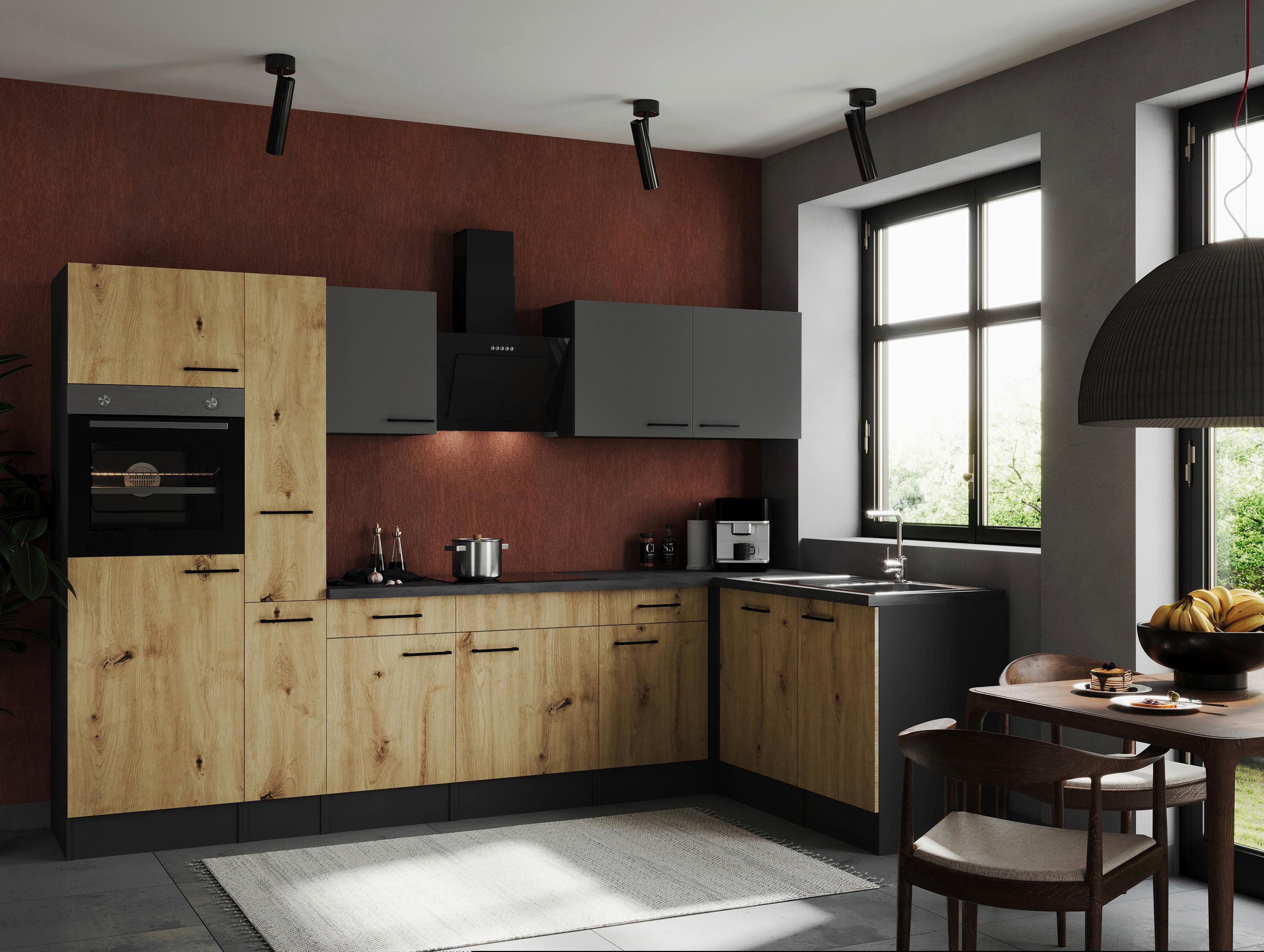 Kotna Kuhinja Z Aparati Oliver, 310x172cm - siva/črna, Design, kovina/leseni material (310/172cm) - Respekta