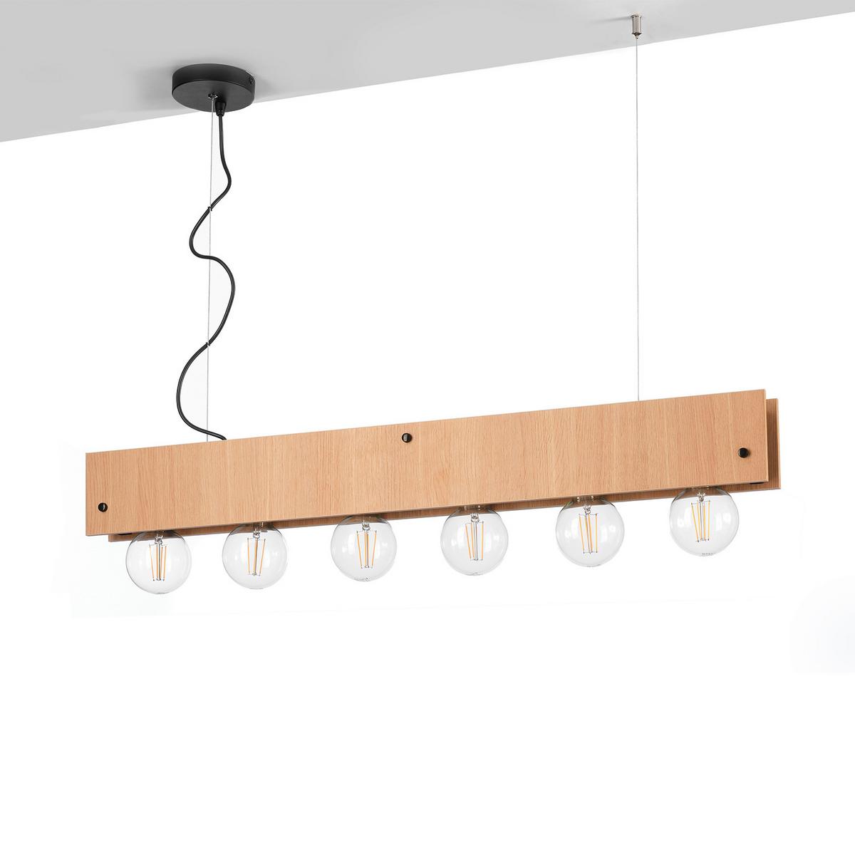 Hängeleuchte Argo Schwarz/Eiche max. 22 Watt - Eichefarben/Schwarz, Natur, Metall (100/9/150cm)