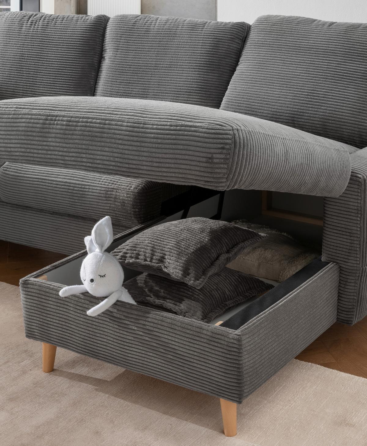 Ecksofa VALENTINA Cord ca. 228x150 cm Grau - Naturfarben/Grau, Design, Holz/Textil (228/150cm) - P & B
