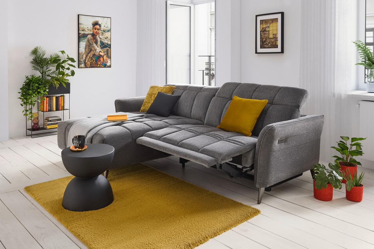 Ecksofa Pisa Anthrazit ca. 173x248cm - Anthrazit/Schwarzchrom, MODERN, Holz/Textil (173/248cm) - Mömax