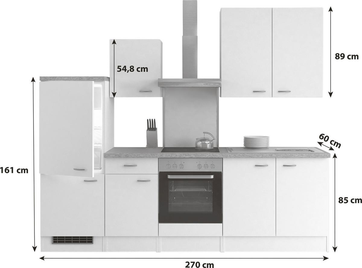Küchenleerblock Wito B: ca. 270cm Weiß - Edelstahlfarben/Hellgrau, KONVENTIONELL, Holzwerkstoff/Kunststoff (270cm) - FlexWell