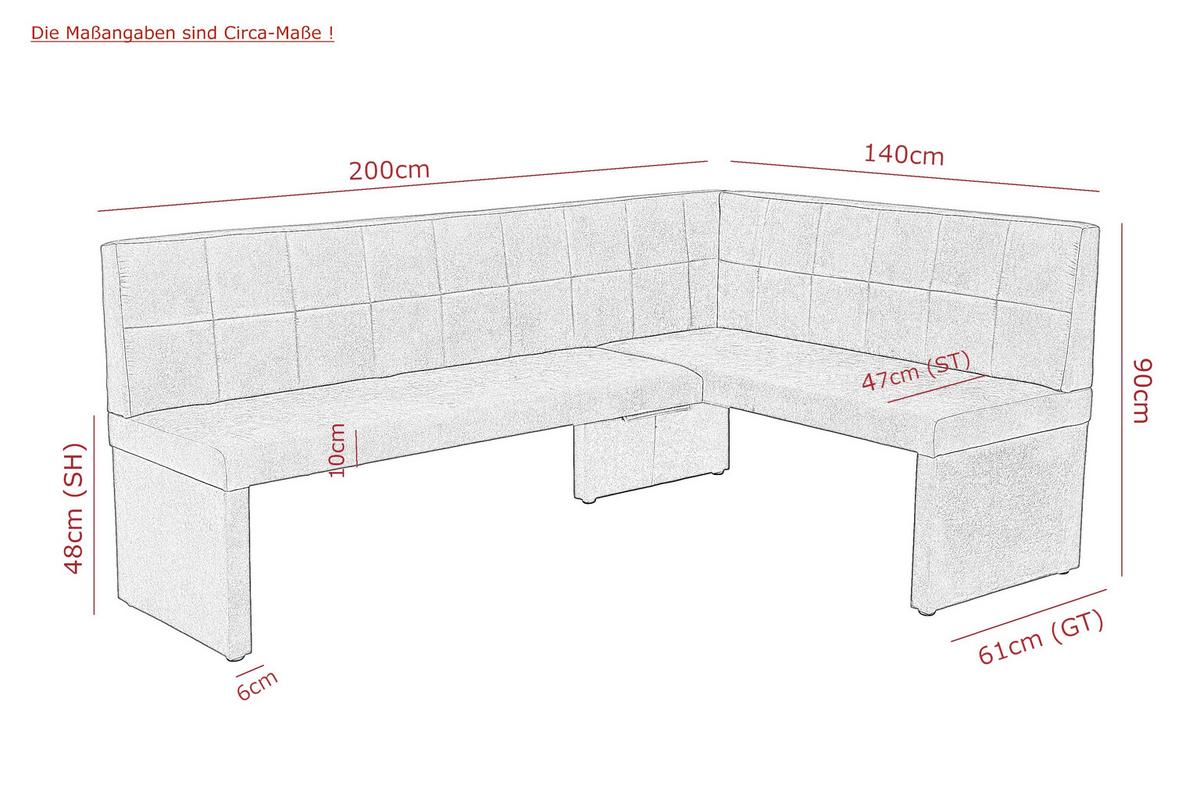 ECKBANK MELANIE LEB - Anthrazit, MODERN, Holz/Textil (200/90cm) - P & B