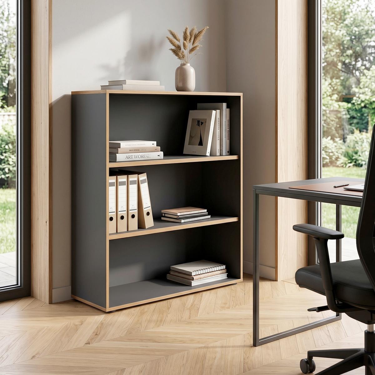 Pisarniški Regal Salia B100, Antracit, Barva Hrasta - črna/medeni hrast, Design, umetna masa/leseni material (100/110/33cm) - P & B