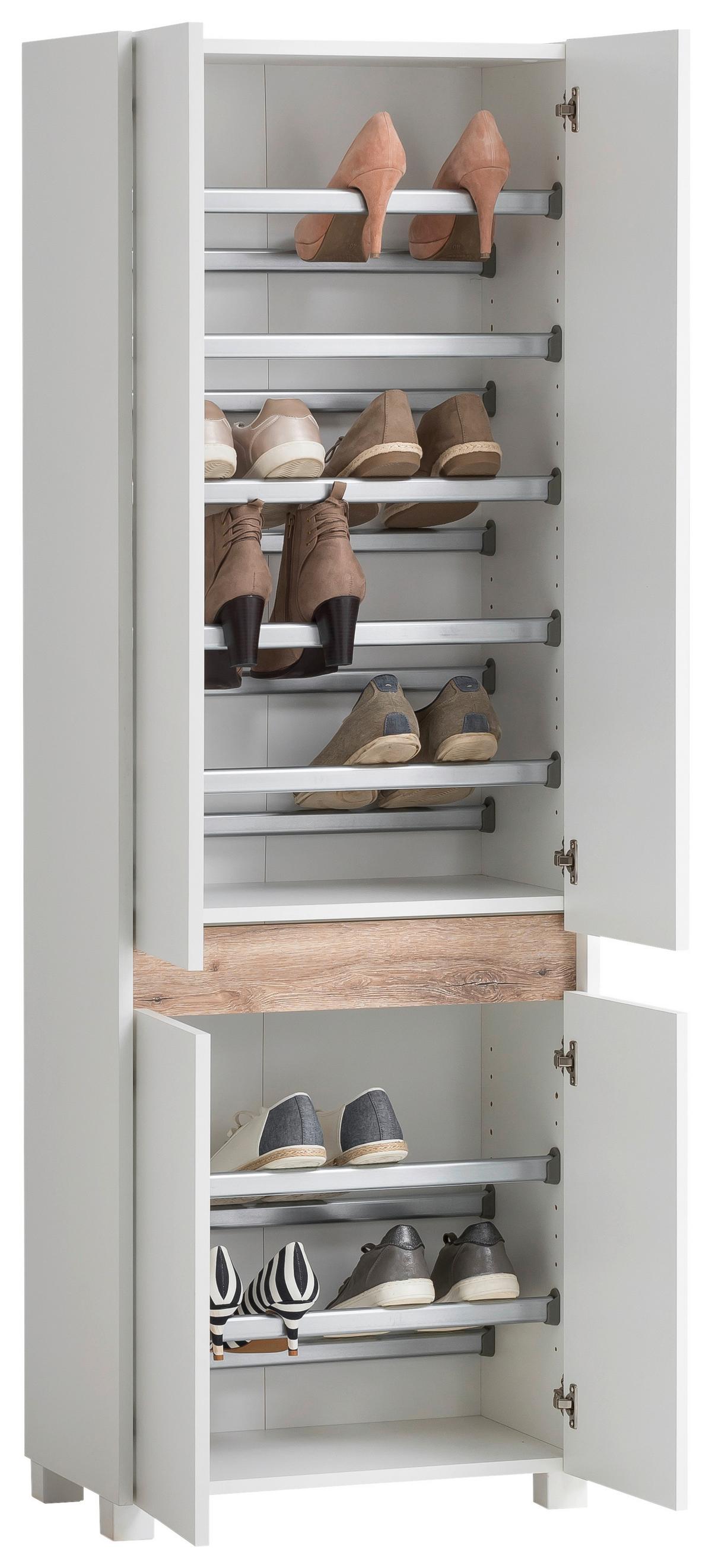 Schuhschrank Cosmo ca.56,9x164,5x33cm Weiß - Silberfarben/Weiß, Design, Holzwerkstoff/Kunststoff (56,9/164,5/33cm) - MID.YOU