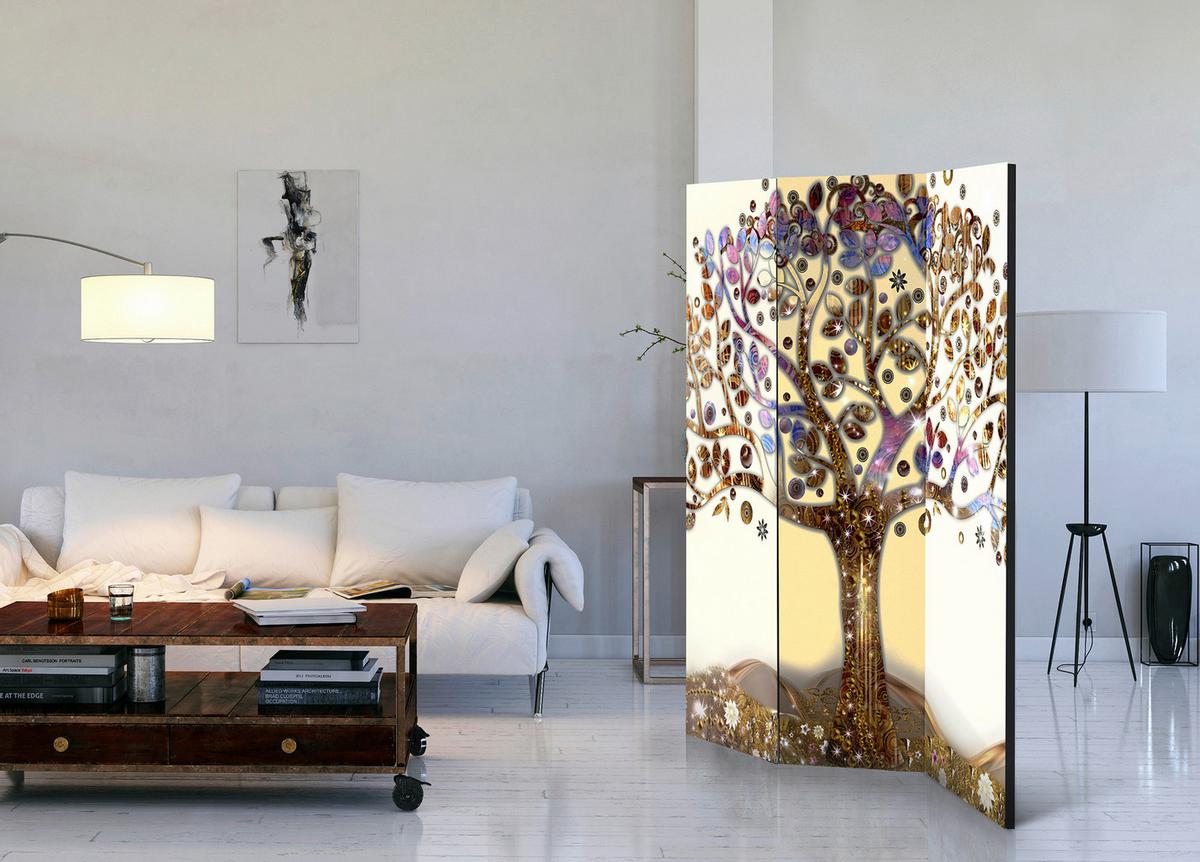 Paravent Golden Tree Braun/Lila - Lila/Braun, Basics, Holz/Kunststoff (135/172/3cm) - artgeist
