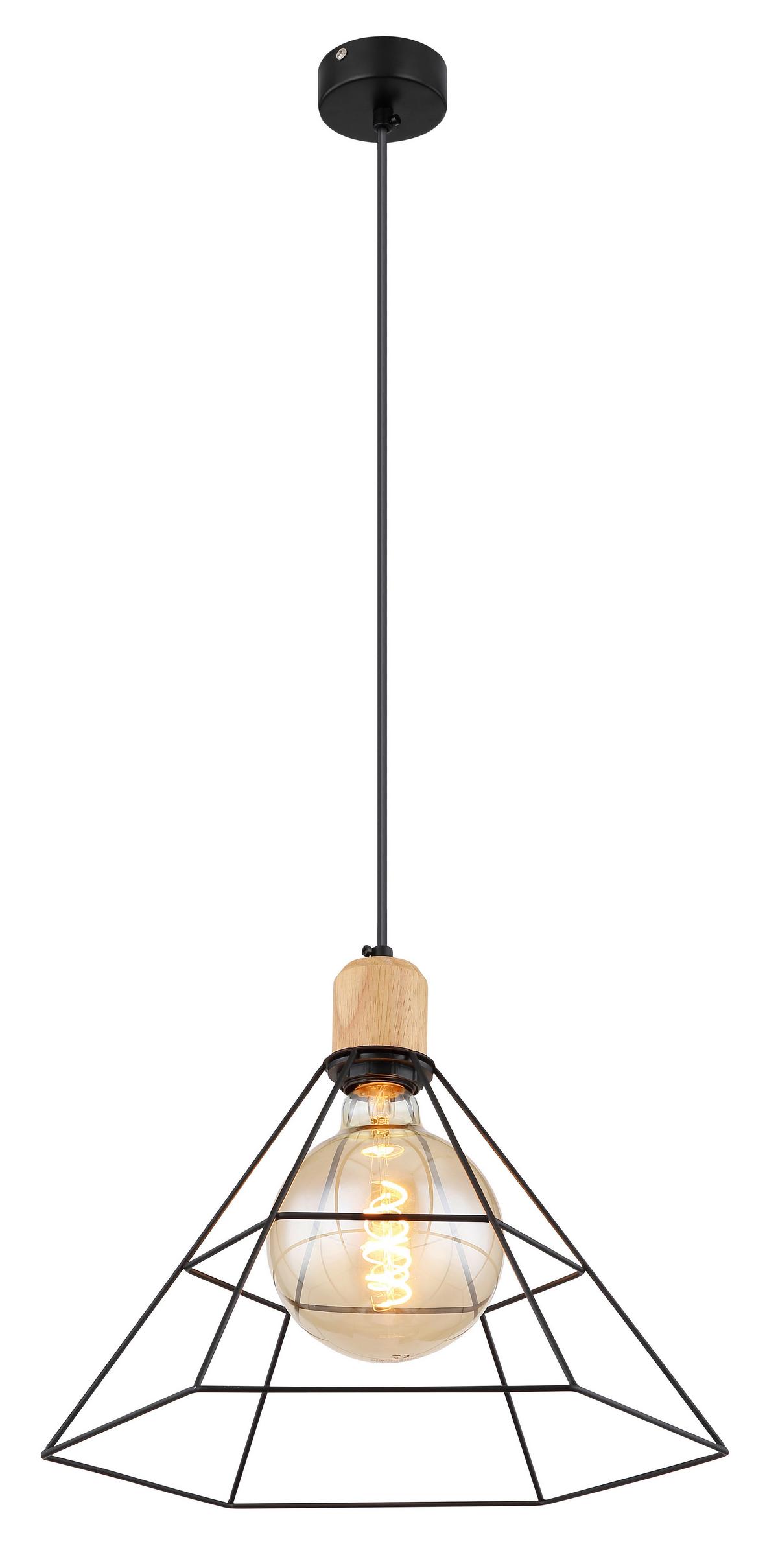 Hängeleuchte Helene in Schwarz max. 60 Watt - Schwarz/Braun, KONVENTIONELL, Holz/Metall (35/120cm) - Globo