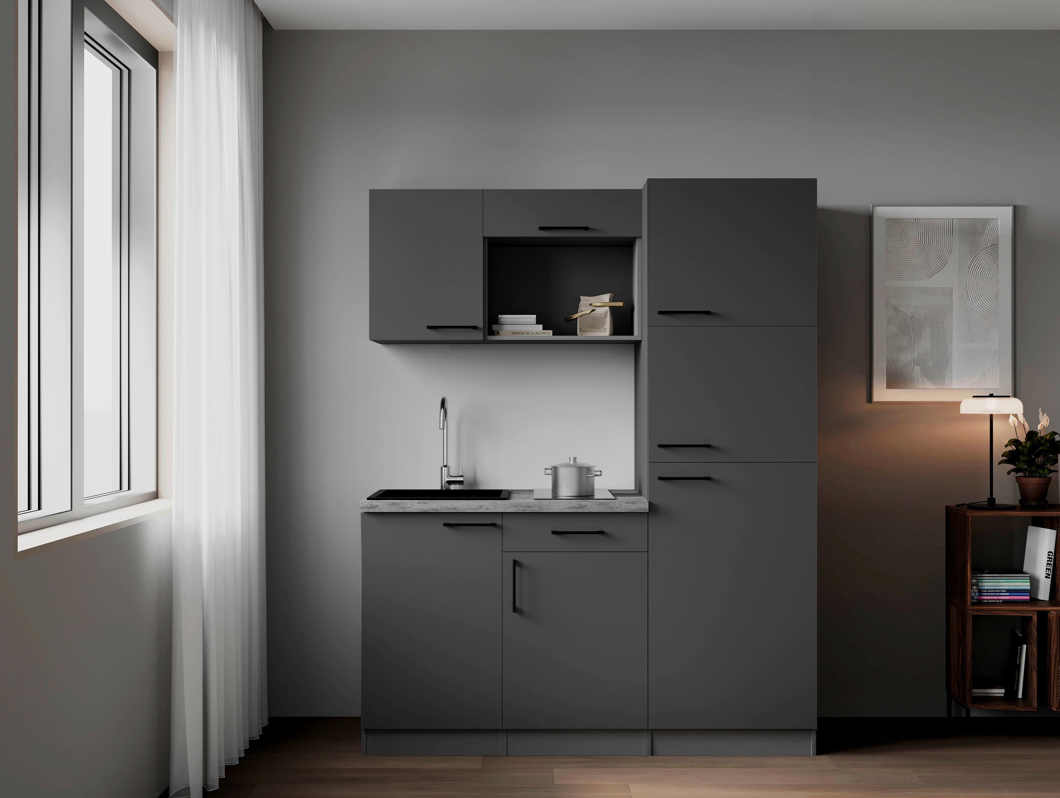 Küchenblock Oliver m. Geräten Grau - Grau, Trend, Holzwerkstoff/Metall (160cm) - Respekta